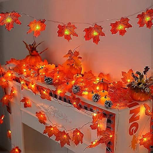 2 Pcs Fall Decorations for Home Total 20ft 40 LED Maple Leaves String Lights