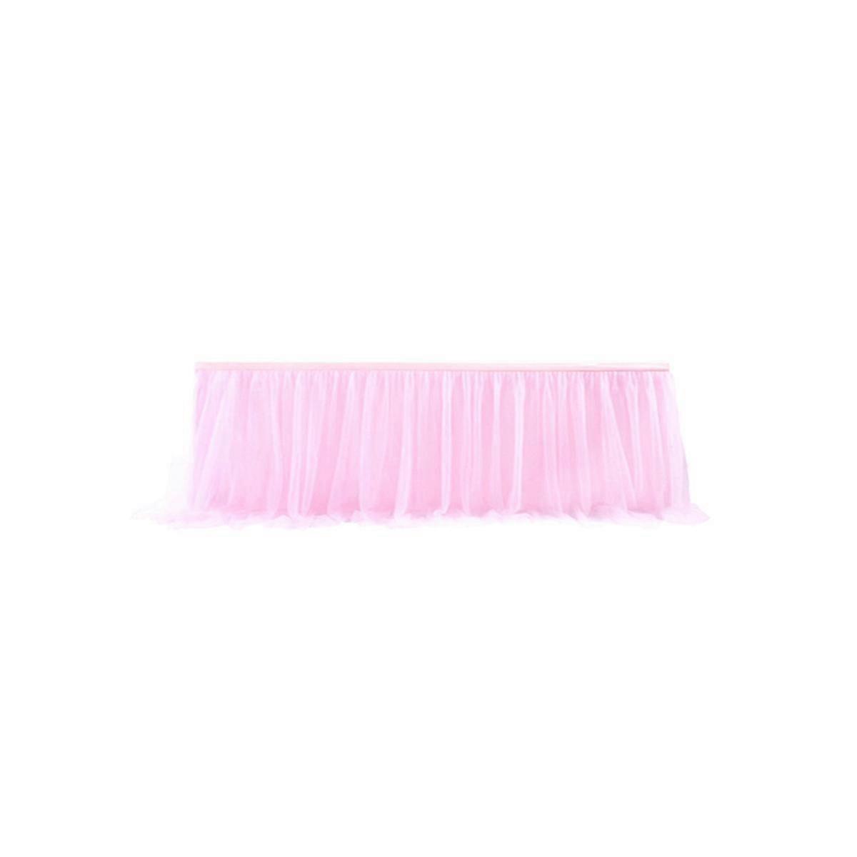 Tulle Table Skirt Table Cover Pink Birthday Wedding Decor Table Cloth Cake Dessert Arrangement (8Ft