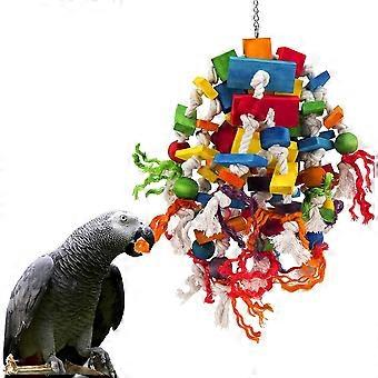 Large Parrot Chew Toy - Multicolored Natural Wooden Blocks - Bird Tearing Toy - Gray Parrot