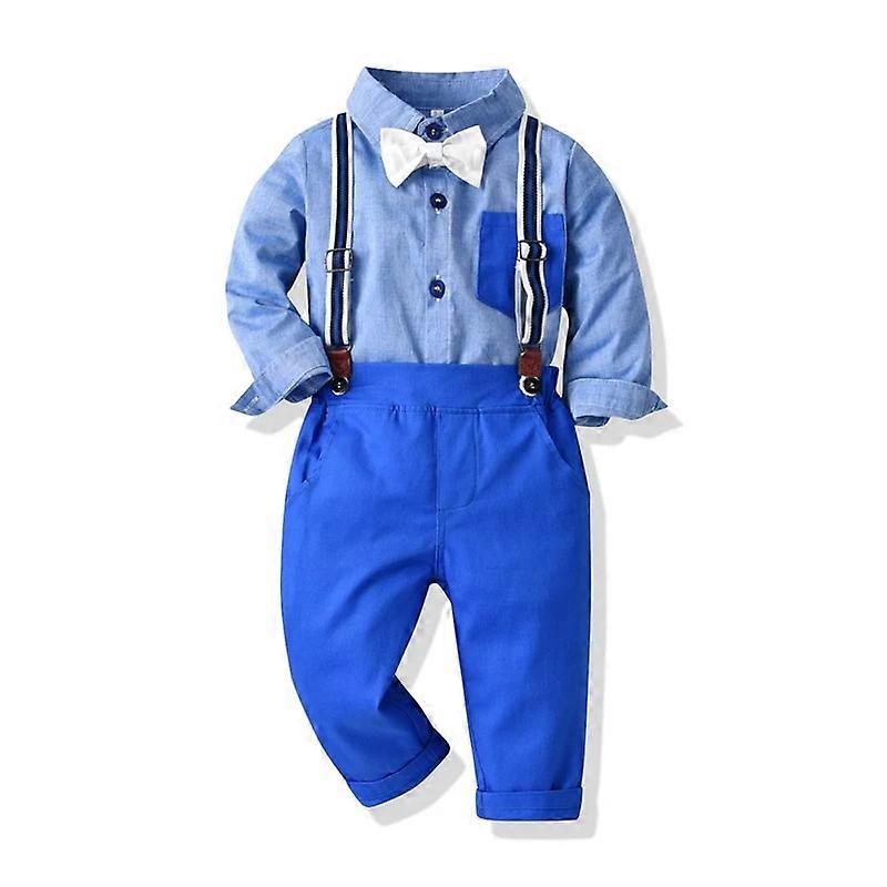top and top Spring Autumn Kids Kids Gentleman Suits Long Sleeve Bowtie Shirt+Suspender Trousers 2Pcs Sets for Wedding Party