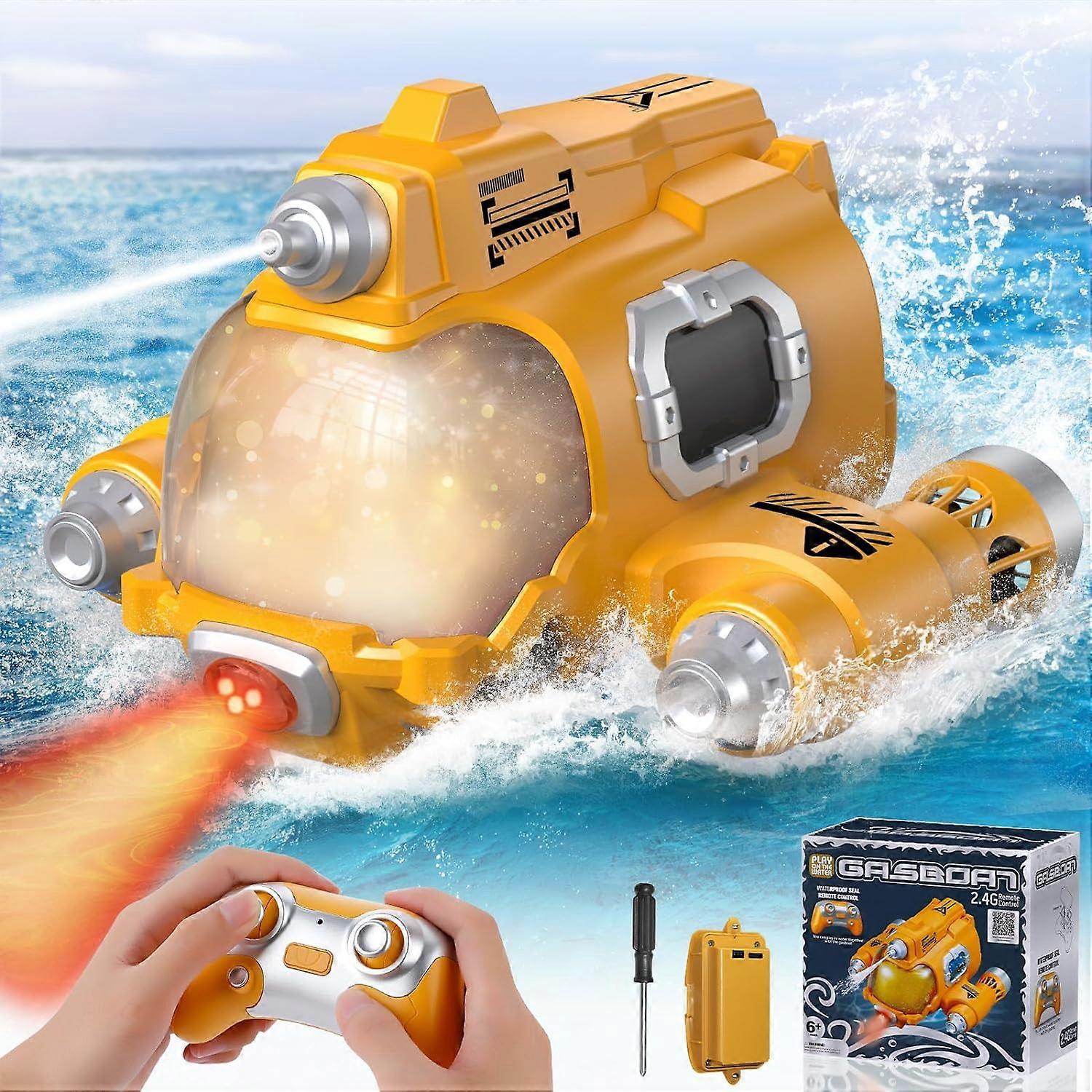 Remote Control Boat for Pools and Lake, 2.4GHz Fast RC Spray Gasboat with Led Lights Kid Motor Boat with Rechargeable Battery Water Toy