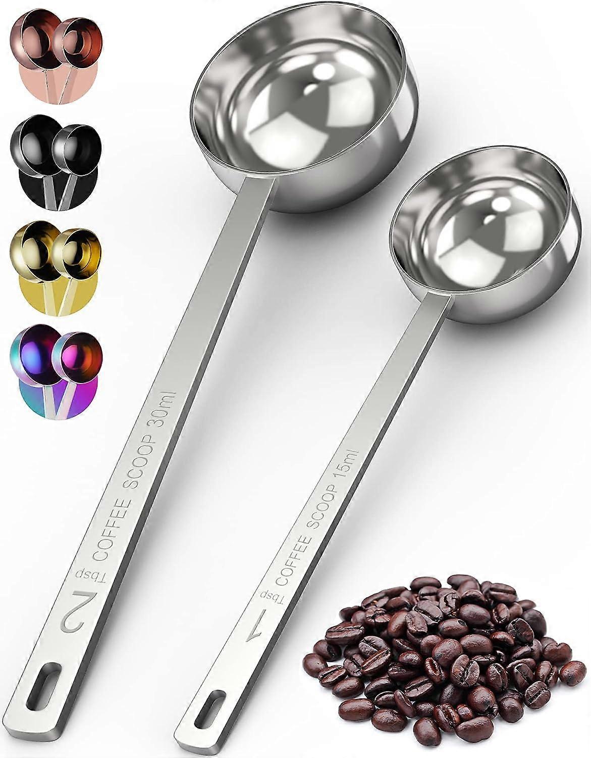RVS Gemalen Koffie Schep Set, Extra Lang Handvat - Koffie Maatschepje (Zilver)