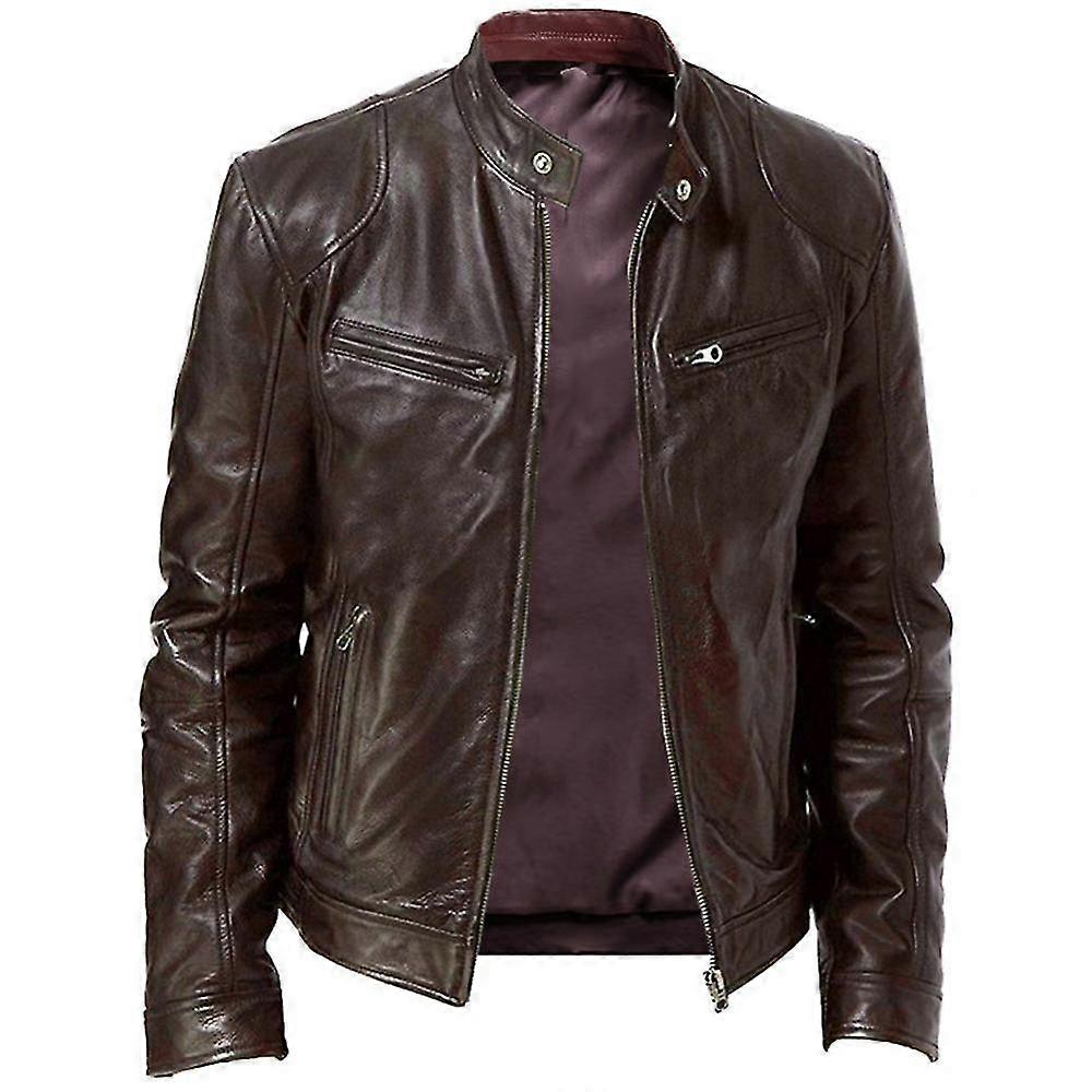 Męska kurtka ze skóry pu ze stójką w stylu vintage JEL