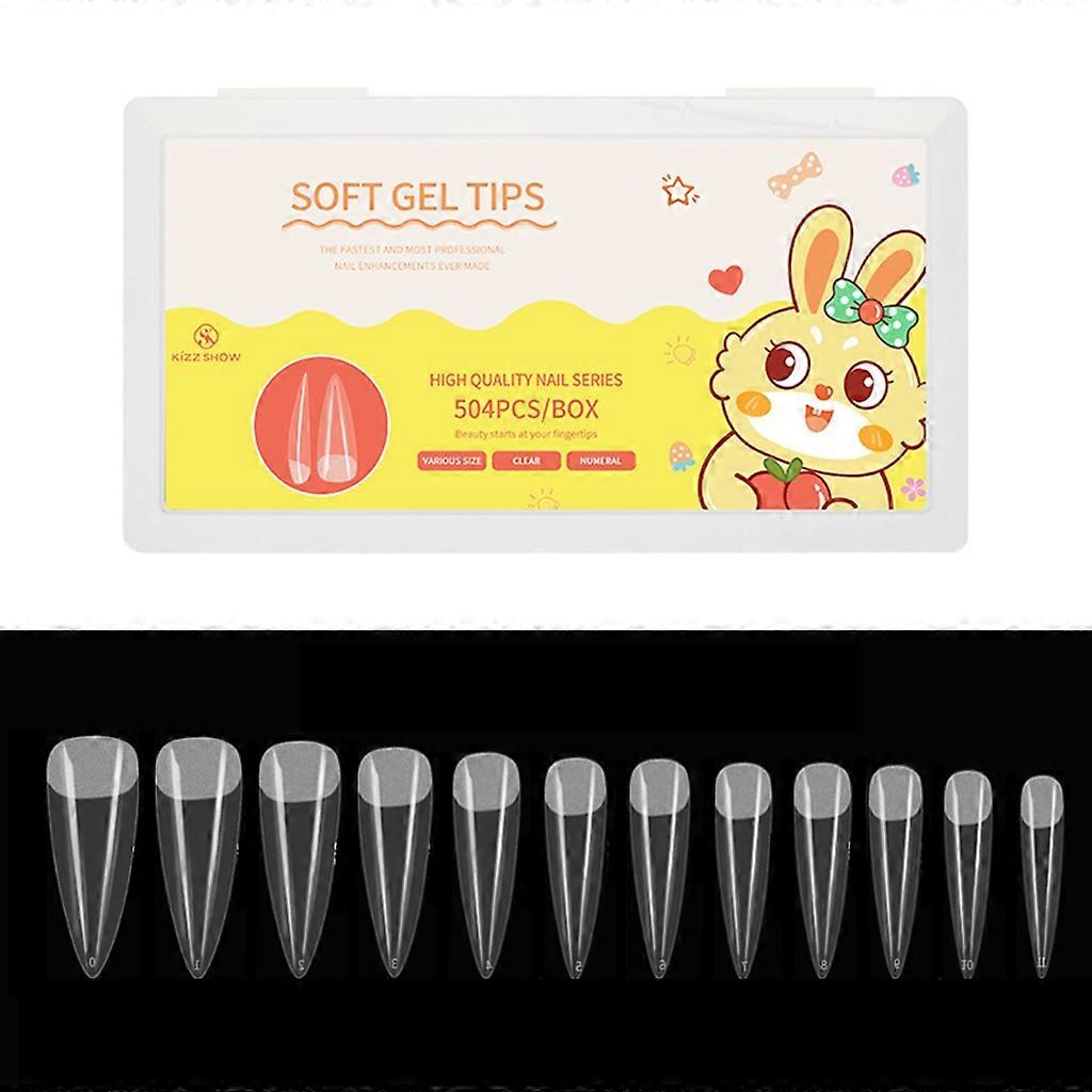 504Pcsクリアソフトネイルチップフルカバーネイルチップエクステンション用プレシェイプアクリルホームDIYネイルサロン12サイズ
