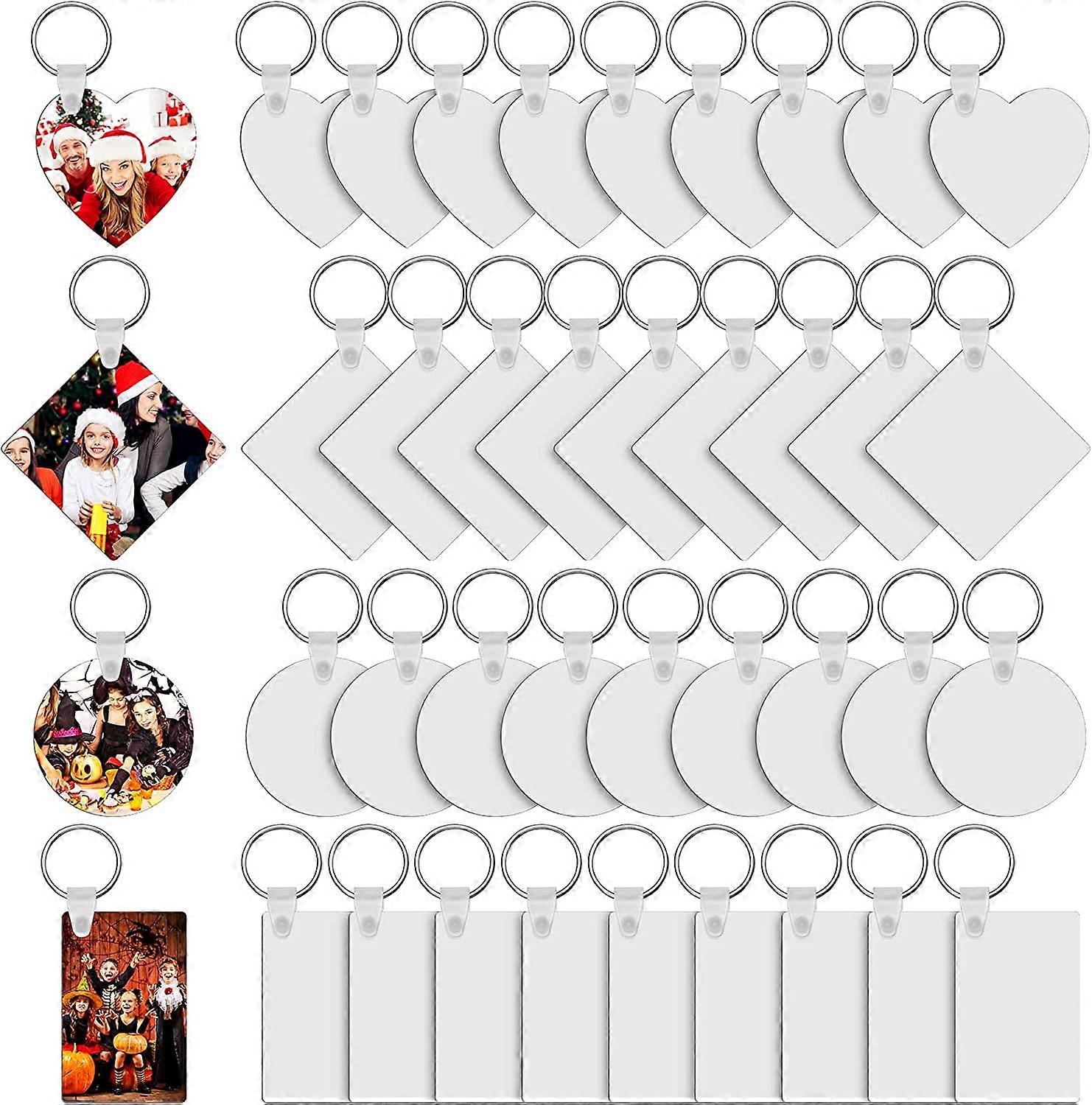36 Pieces Christmas Sublimation Blank Keychain DIY MDF Blank Keychain with Key Ring (Square, Rectangle, Round, Heart)