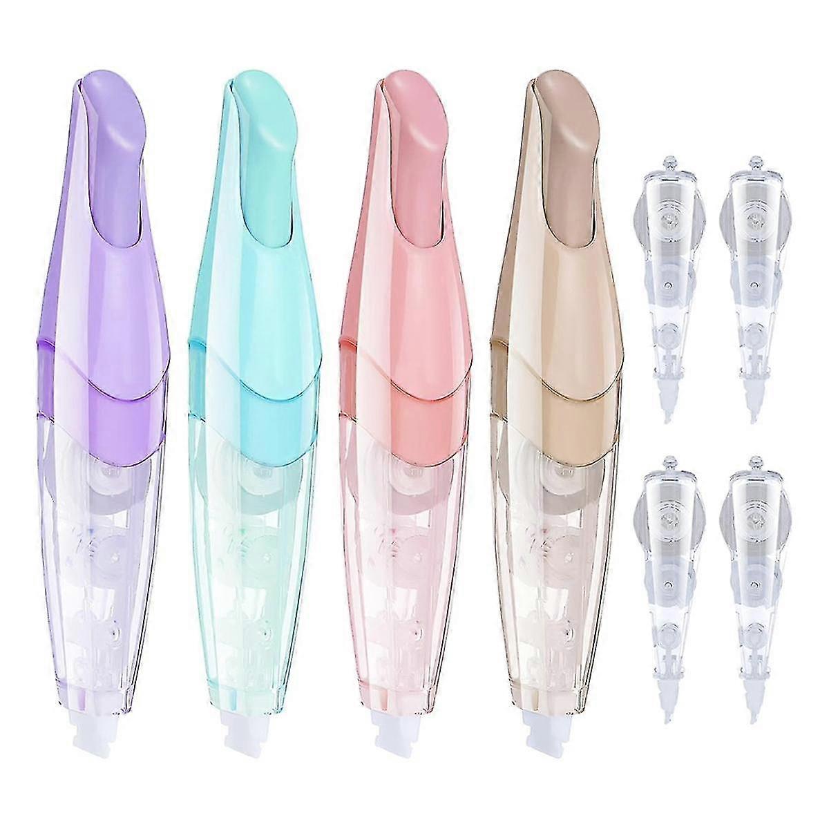 4 Pcs Refillable Retractable Correction Tape with 4 Refills Cute Pen Shaped Correction Tape Aesthet
