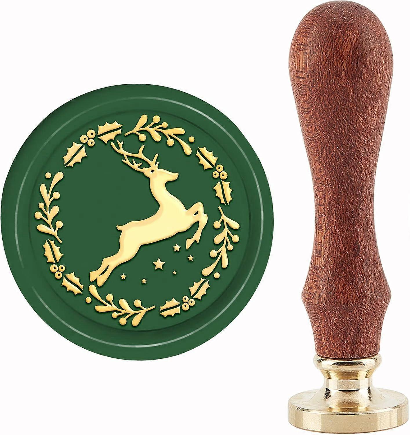 Brass Wax Seal Stamp with Handle for DIY Scrapbooking Reindeer Pattern 3.5x1.18 inch(8.9x3cm)