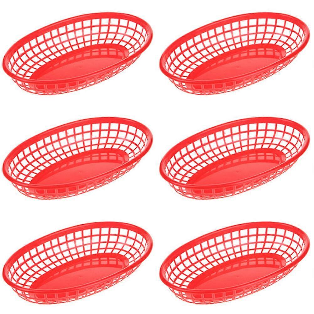 6pcs Oval Fast Food Baskets Diner Baskets Desktop Plastic Serving Platters