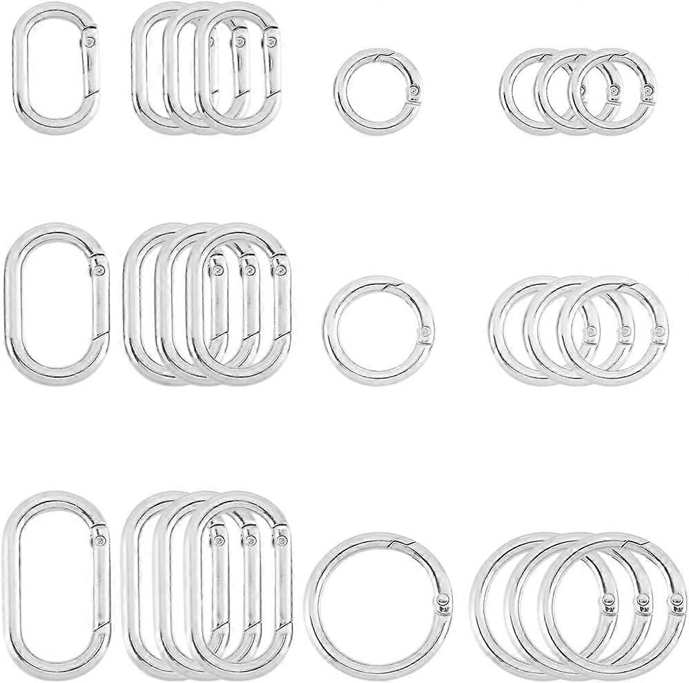 1 Box 24Pcs Oval Keychain Ring Round Round Spring O Rings Silver Alloy Small Smooth Open Snap Hook Buckle Circle O Rings for Jewelry Making Bags Purse