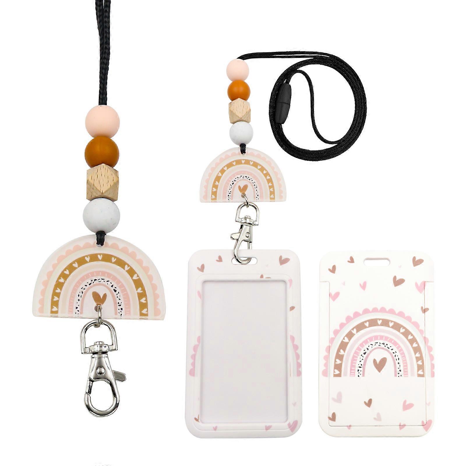 1 Set Name Badge Holder ID Card Holder Hard Name Badge Holder Slide Lid Card Sleeve with Lanyard