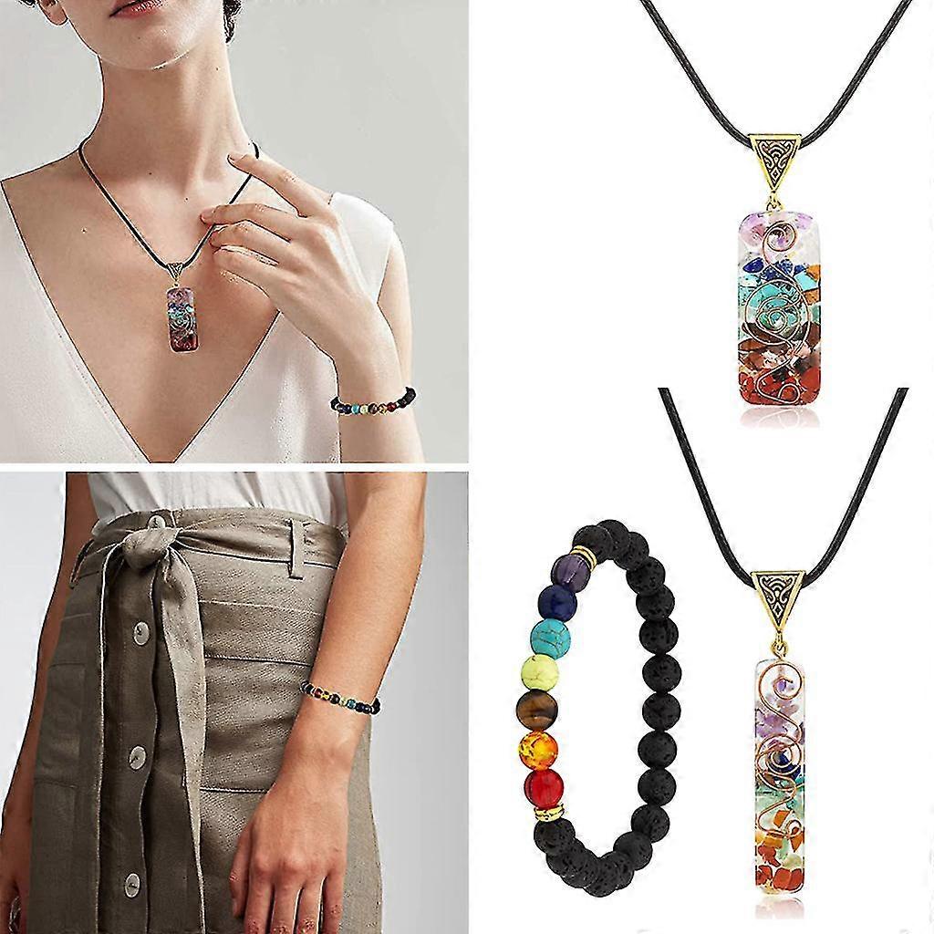 2pcieces 7 Chakra Healing Jewelry Orgone Healing Pendant With Adjustable Cord