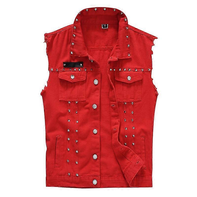 בגדי ריקוד גברים גופיית ג'ינס פאנק ז'קטים ג'ינס ללא שרוולים עם מסמרות