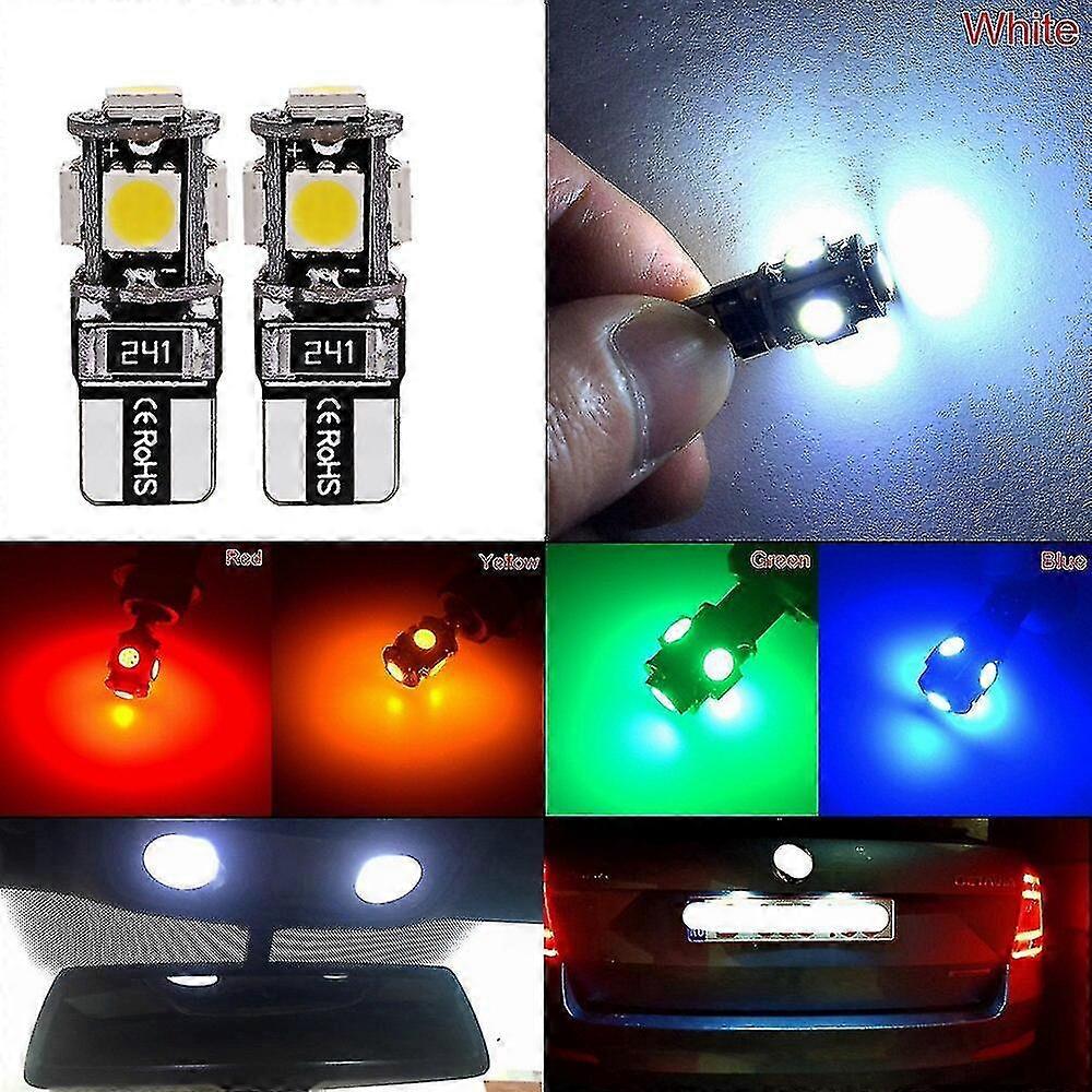 20x T10 5050 5smd Red Yellow Car Led Wide Door Reading Par Bulb Canbus W5w 194 Error 12v Bulbs -