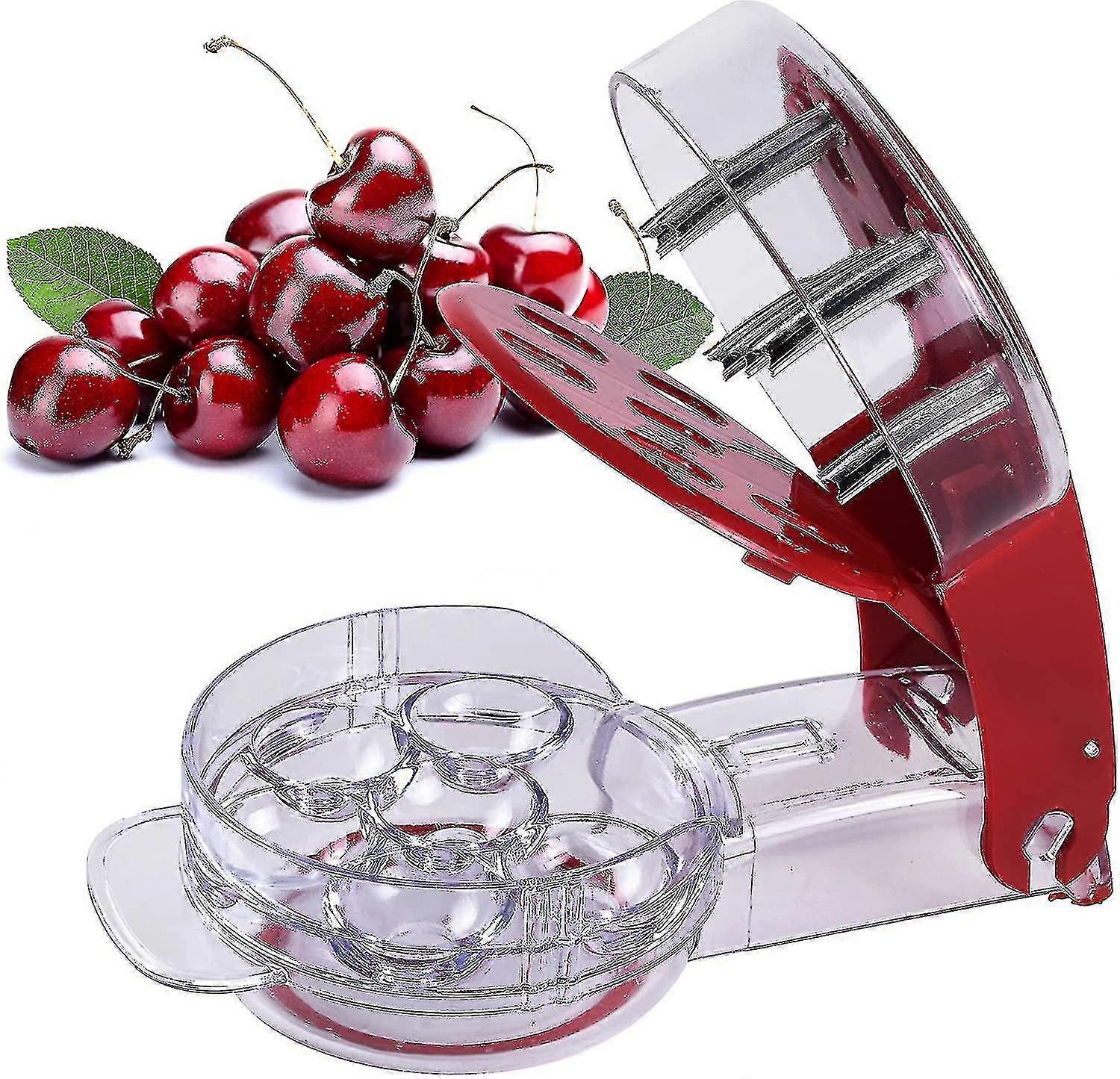 Cherry Pitter, Stainless Steel Multiple Cherry Seed Extractor, Juice Container 6 Cherries(red)