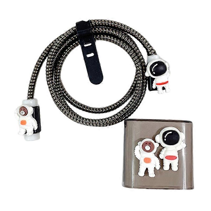 2Pcs/Set Astronaut Pattern Anti-Drop Charger Case Charging Head Data Cable Protection Cover Set Compatible iPhone 13Pro Max JIKAIX