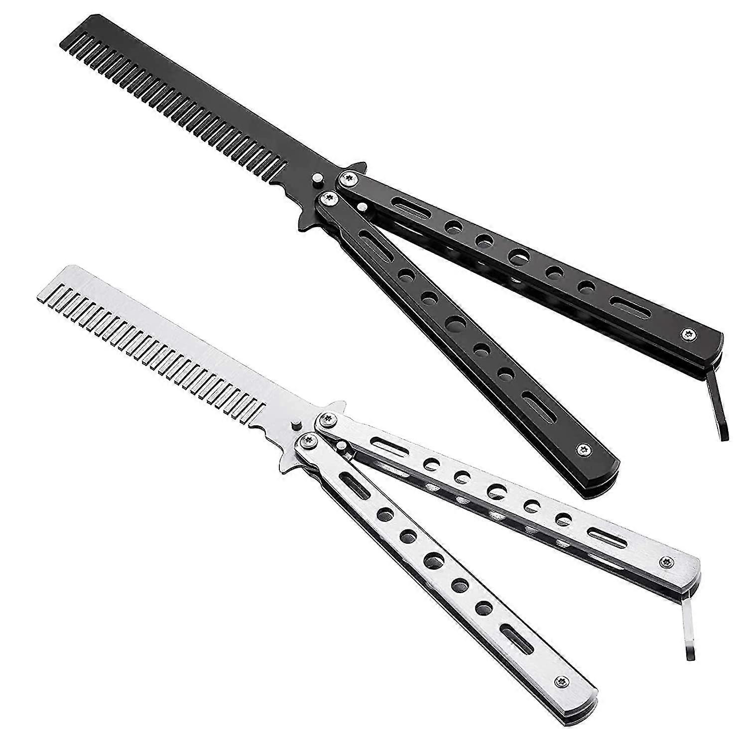 2pcs Comb Foldable Stainless Steel Butterfly Comb Folding Comb Training Folding