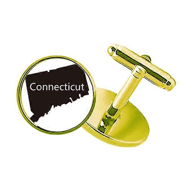 コネティックアメリカUSAマップアウトラインスタッズ付きビジネスメタルカフスボタンゴールデン
