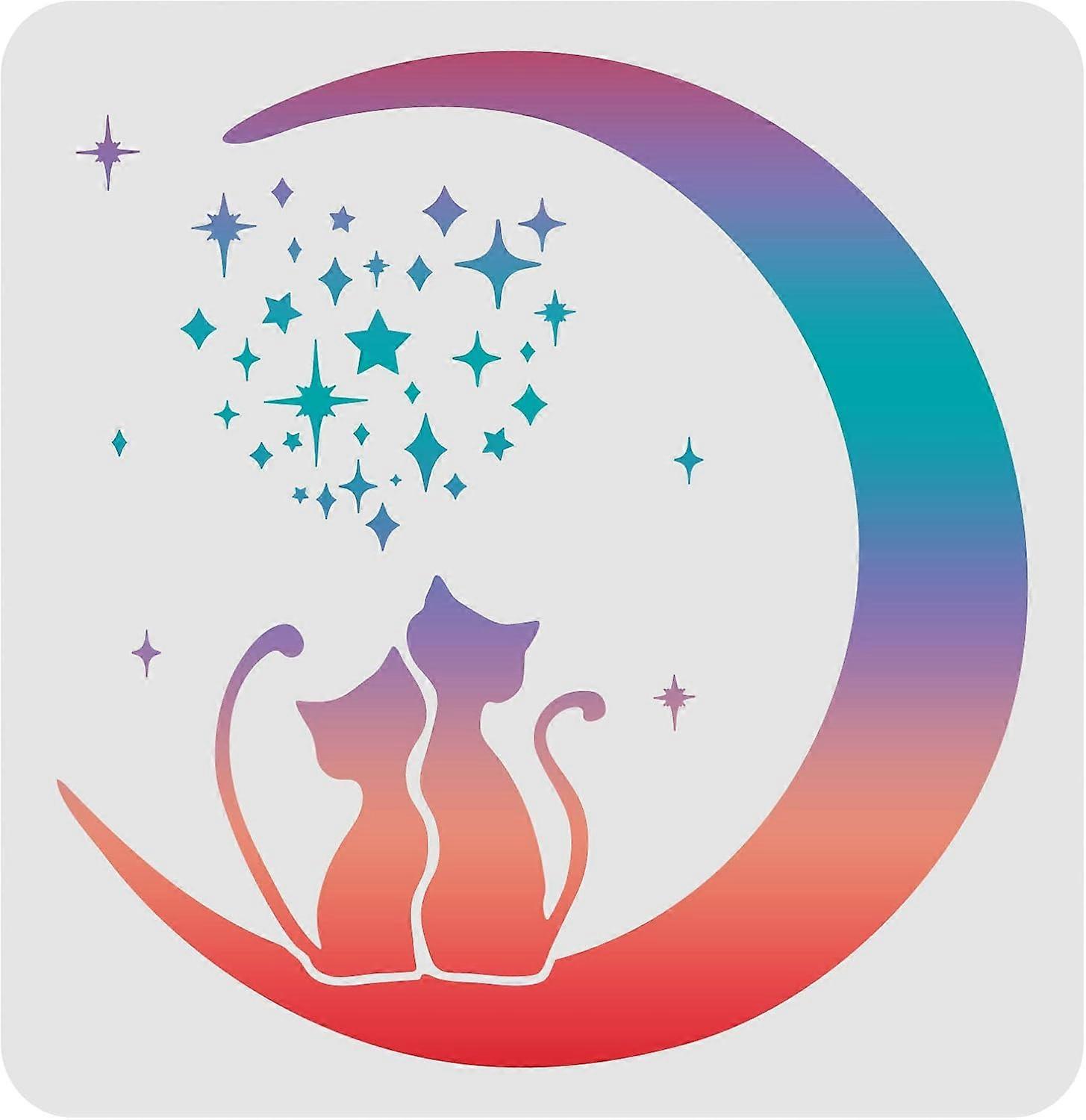Moon Cat Stencils Template 11.8x11.8inch Plastic Moon Star Stencils Drawing Painting Stencils Cat Star Pattern Reusable Stencils for Painting on Wood