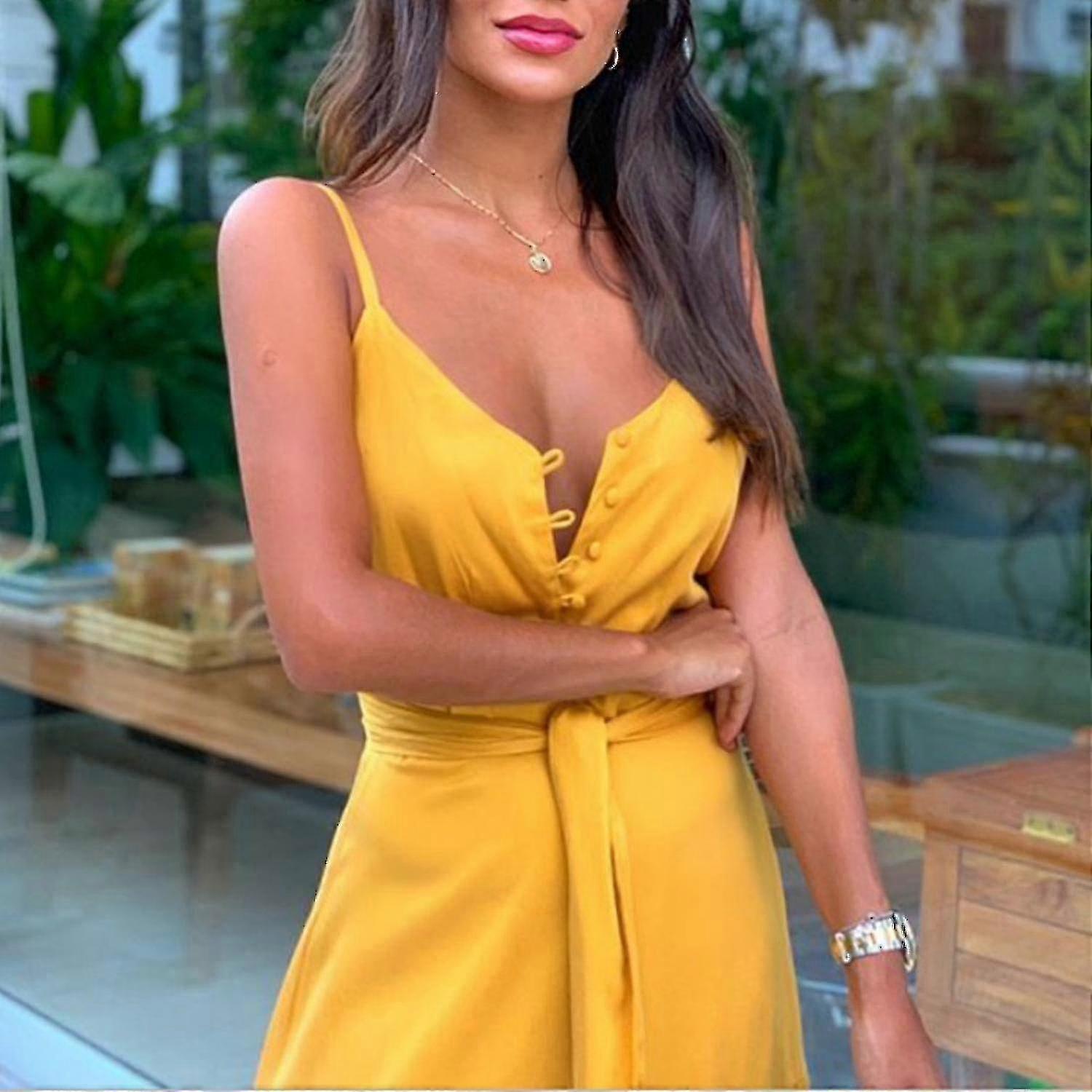 Femmes Sans Manches Profond V Col Loose Uni Long Maxi Robe Décontractée