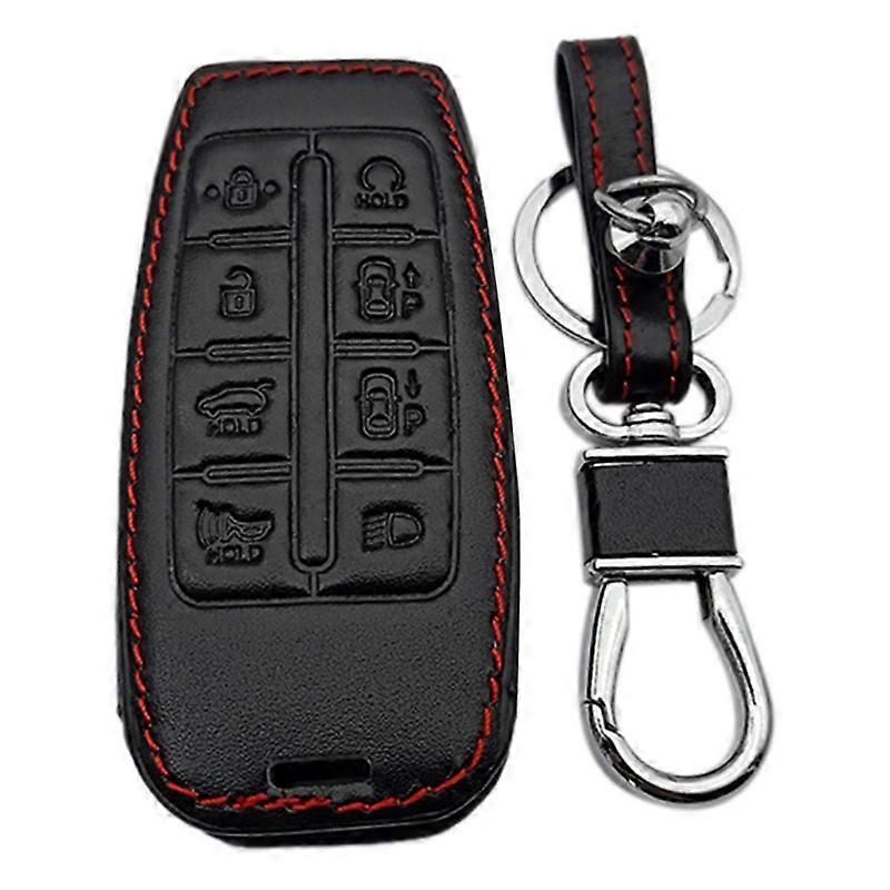 Leather Car Key Case 8 Button Smart Keyless Entry Remote Control Protector Cover for G80 GV80 2019-