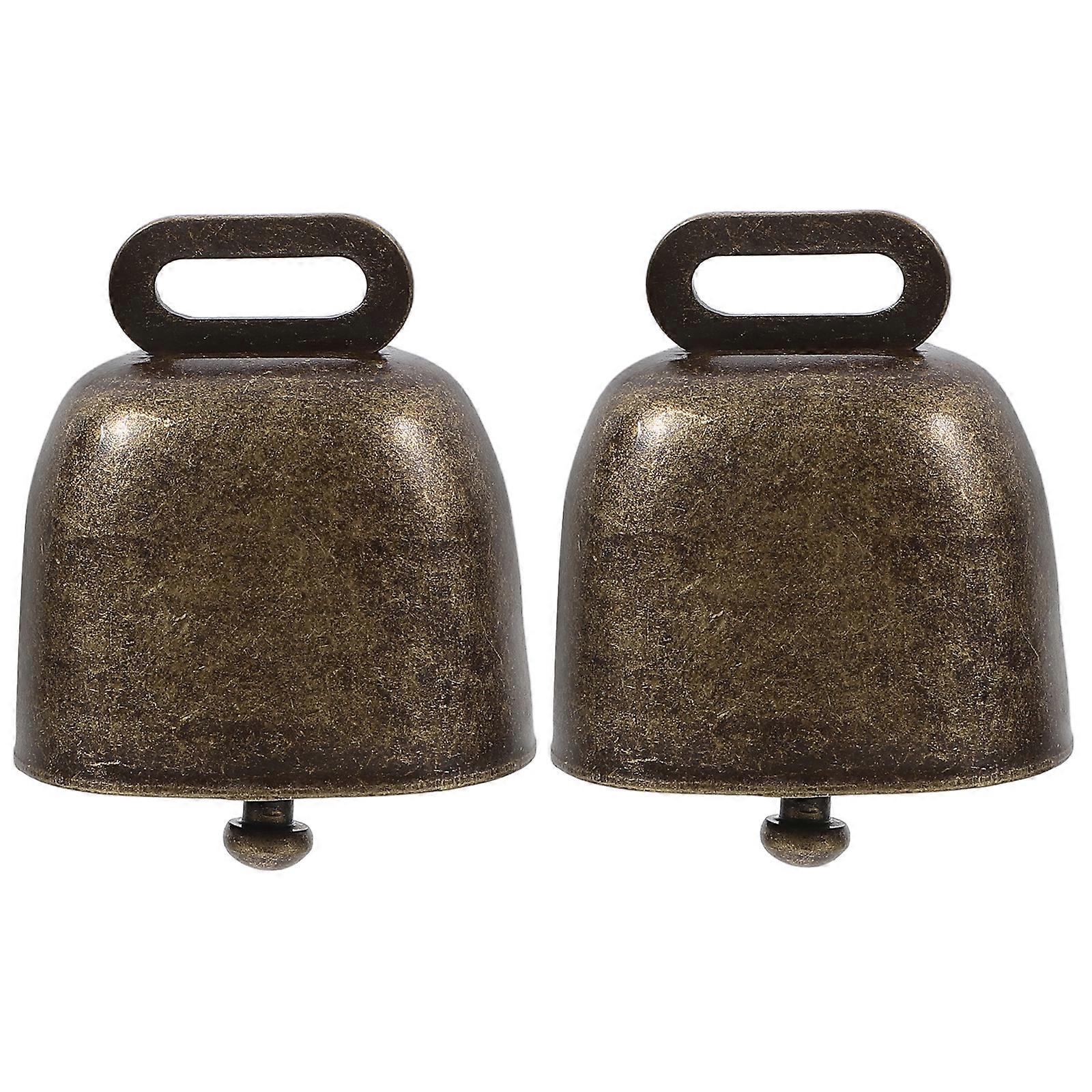 2 قطعة Cowbells Noisemaker مربع الشكل استدعاء الجرس مع مقبض للعبة كرة القدم في الهواء الطلق الزفاف فئة مهرجان عيد ميلاد استخدام (برونزية)