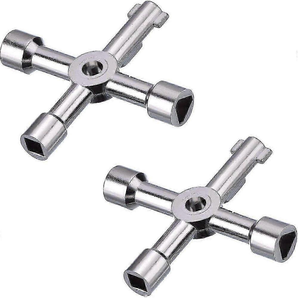 2 Pack Electric Cabinet Keys Gas Meter Keys Utility 4-Way Keys For Multi-Application (Silver)