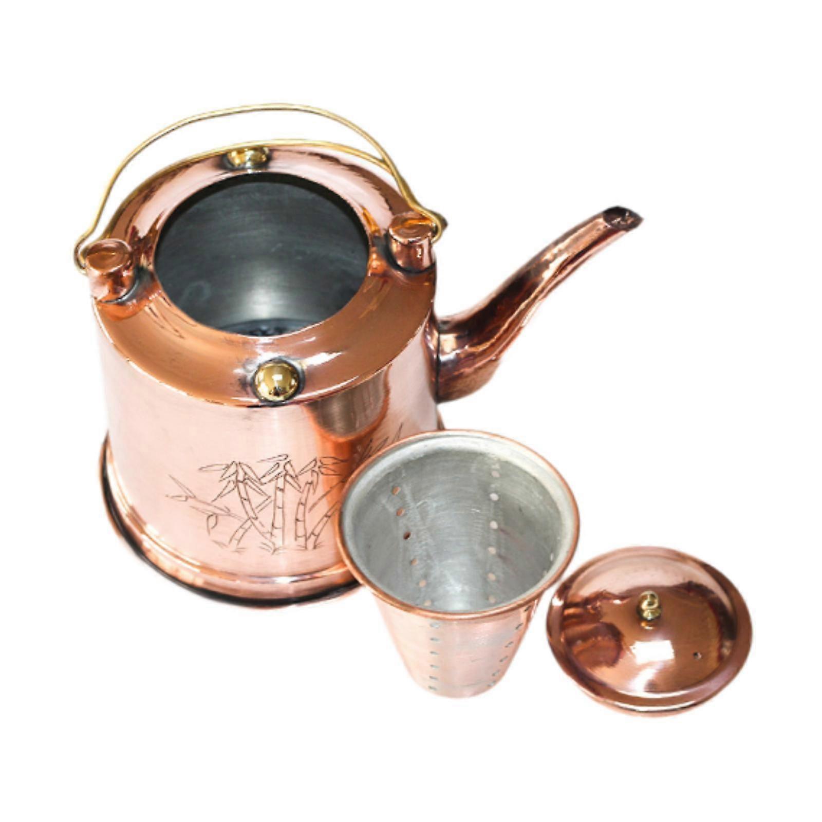Koppar Tekanna 1,5L Multipurpose Vattenkokare Bärbar Koppar Vattenkokare Handgjord