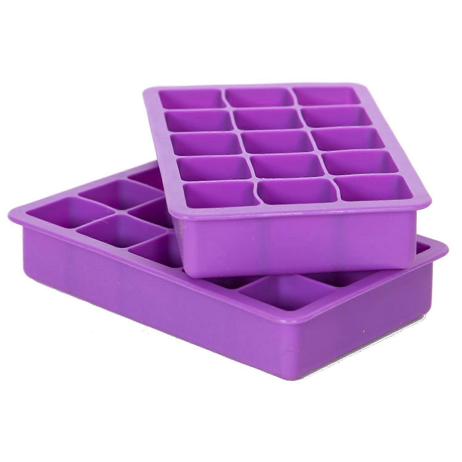 Flexible Ice Cube Mold 2 Pack Food Grade Reusable Silicone Ice Tray with 15 Cube Capacity, BPA Free, Dishwasher Safe