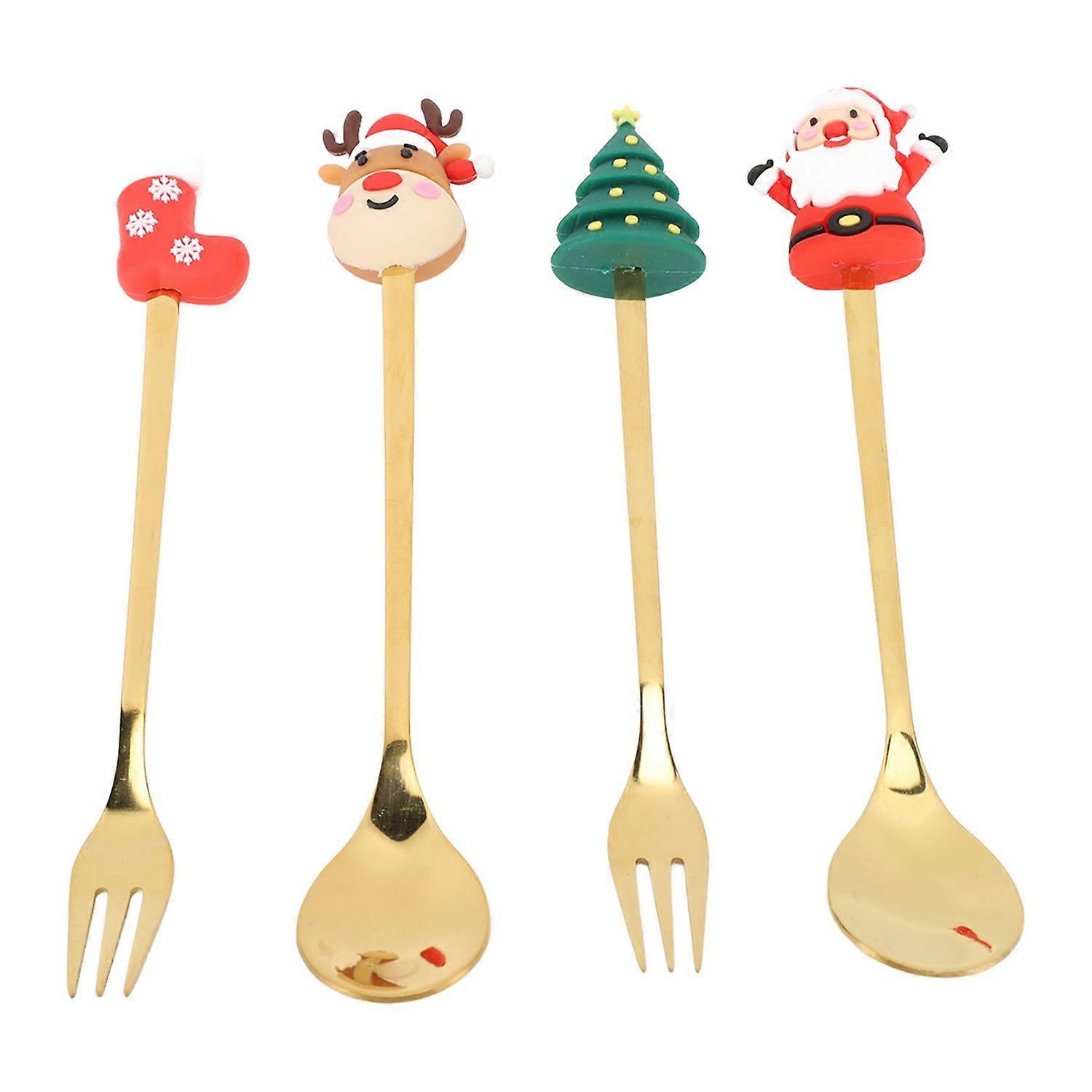 Christmas Spoons Forks Stainless Steel Cute Stylish Christmas Tableware Set for Coffee Tea Dessert G