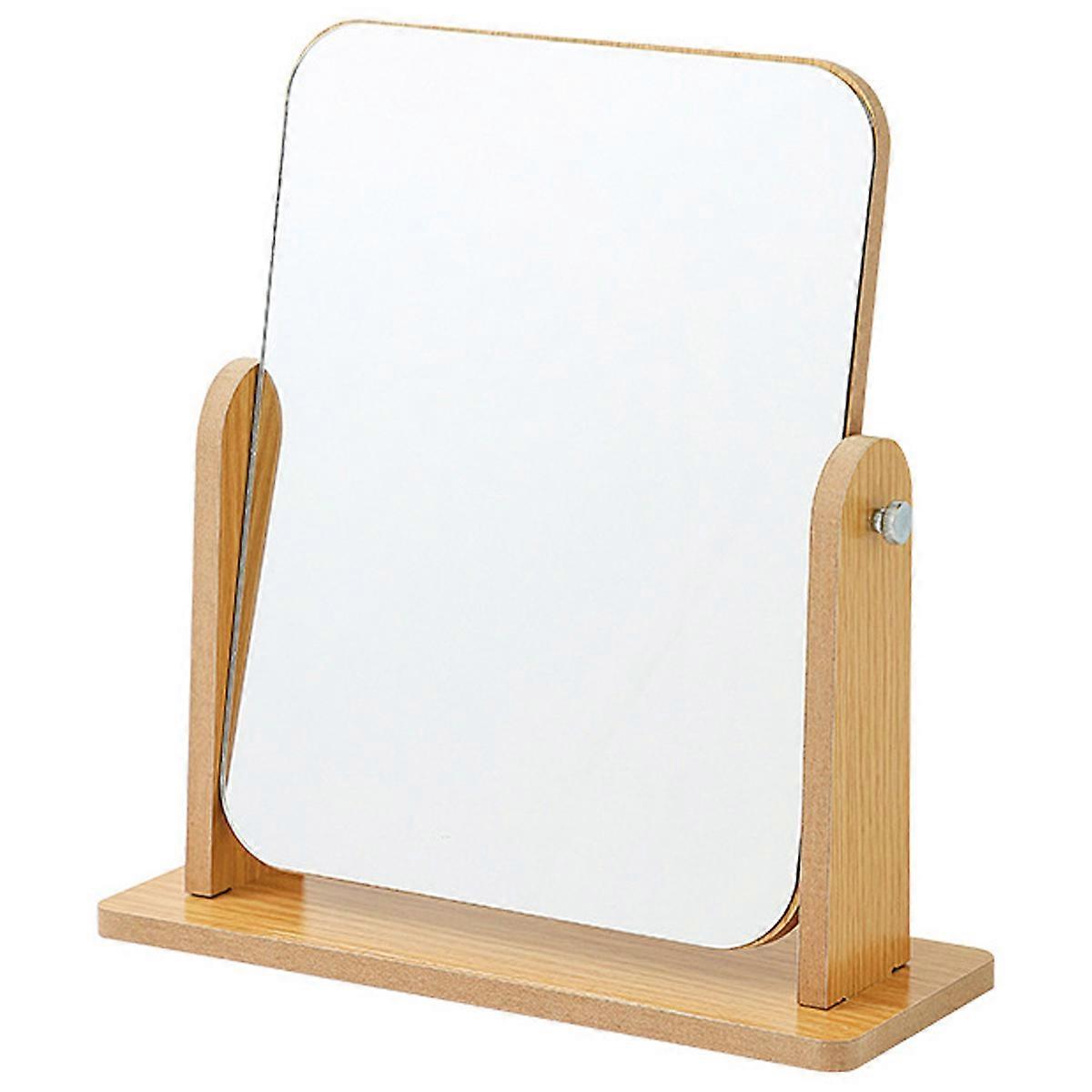 Makeup mirror with 360-degree rotating table with stand, transparent wooden desk mirror, rectangular wooden desk mirror