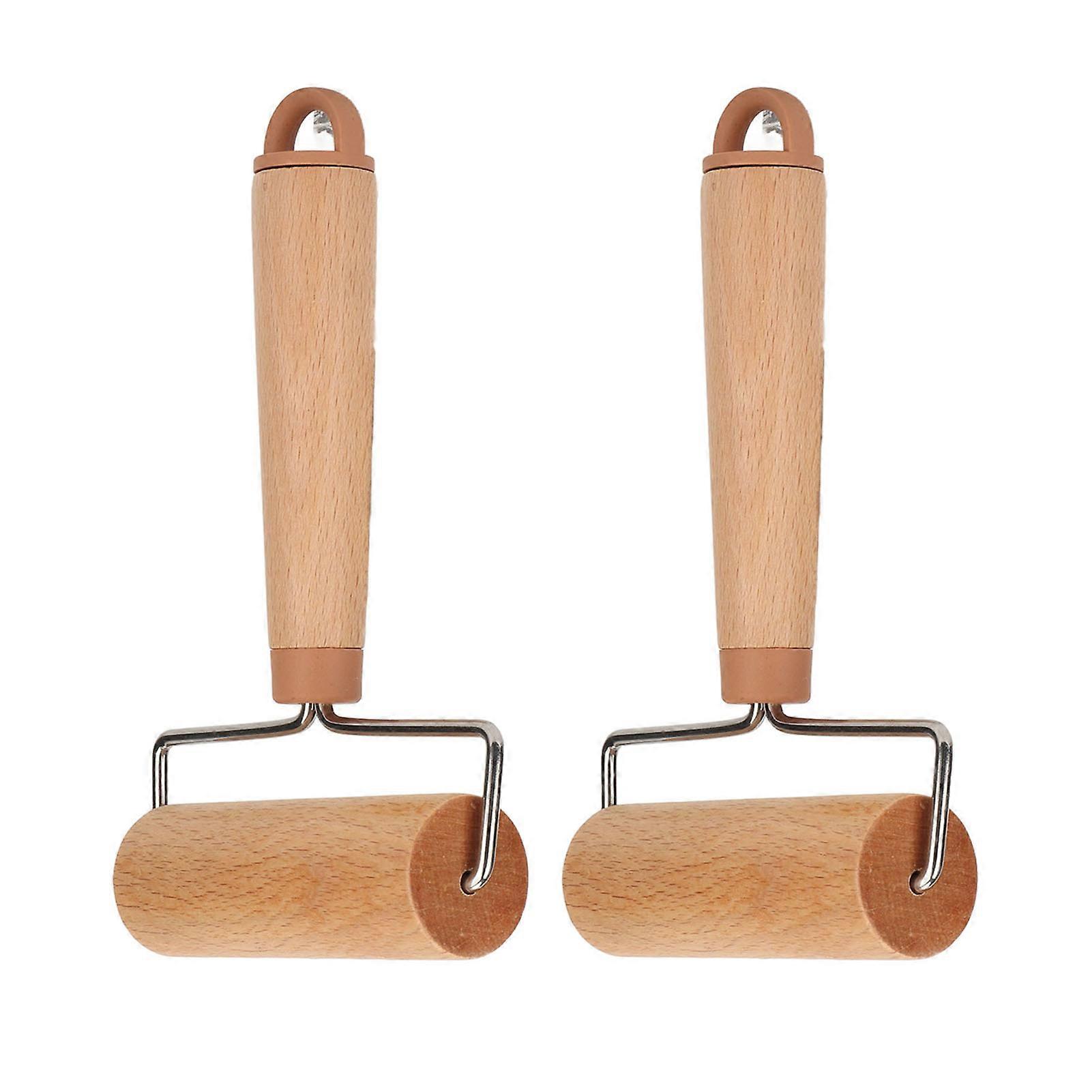 2Pcs Small Rolling Pin 360 Degrees Rotation Ergonomic Handle Easy to Clean Wooden Dough Roller for Pizza Cake Bread 
