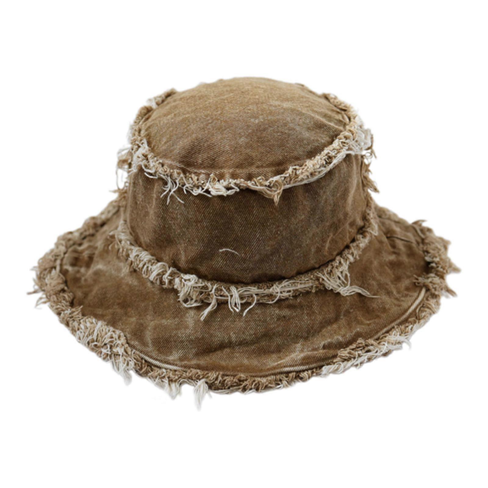 Postrzępiona krawędź Kapelusz Wakacyjny wiosenny kapelusz kubełkowy Distressed Bucket Hat dla dorosłych nastolatków Przyjazny dla skóry kapelusz wędkarski na zewnątrz ciemnobrązowy