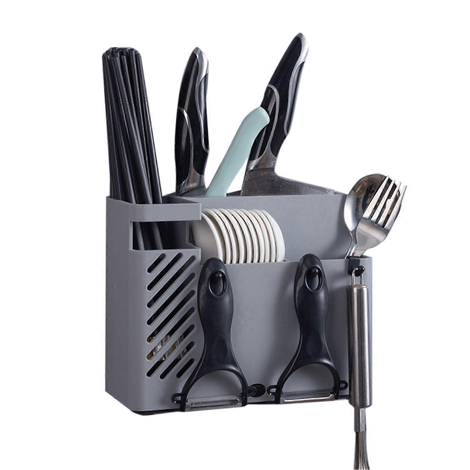 Cutlery Holder Multifunctional Wall Mounted Chopsticks Drying Rack for Home Kitchen Grey