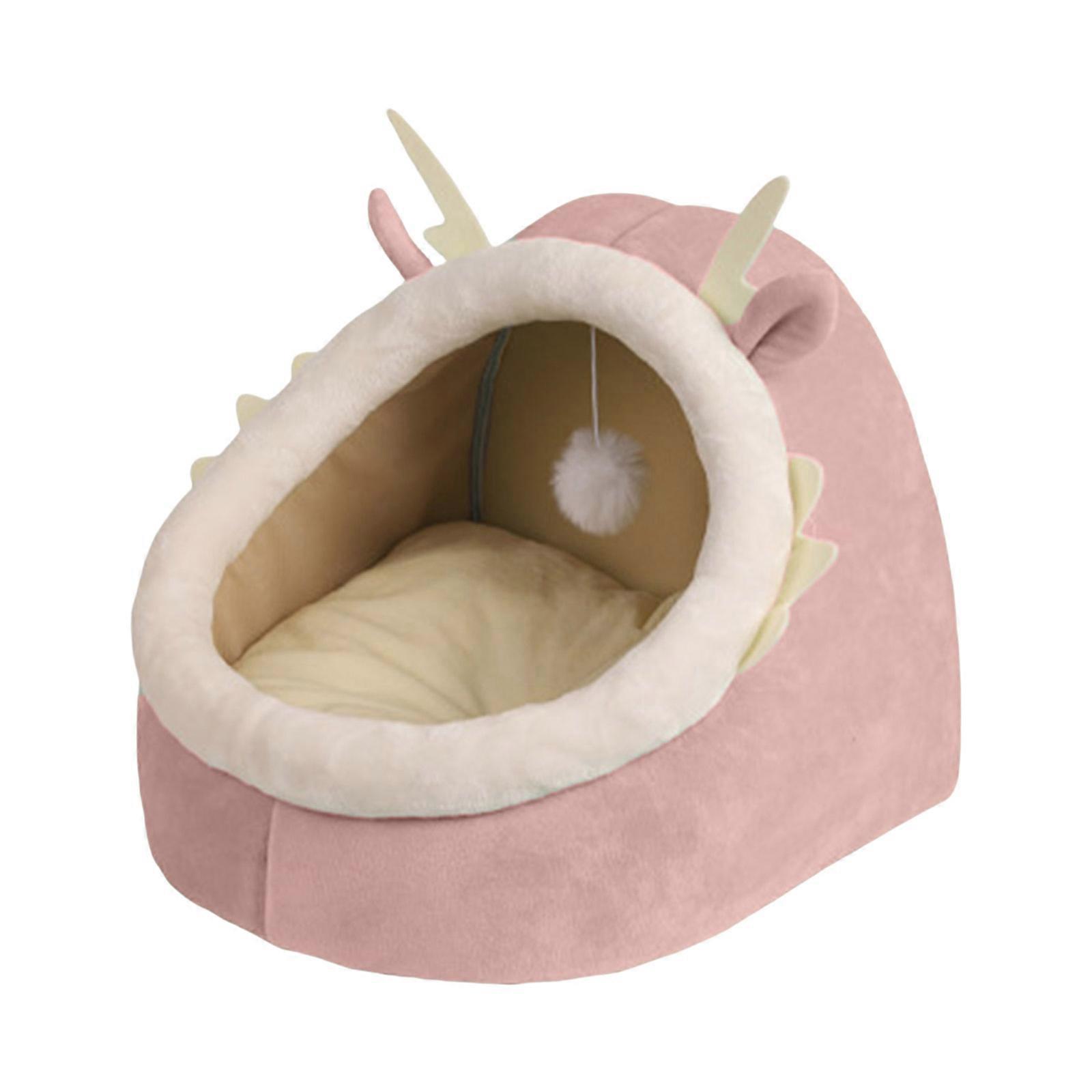 Lit pour animaux de compagnie Chats Habitat Coussin Grotte Maison Dragon Forme Lit Lieux de repos pour chats avec Teaser Chats Warm Cave Pink S