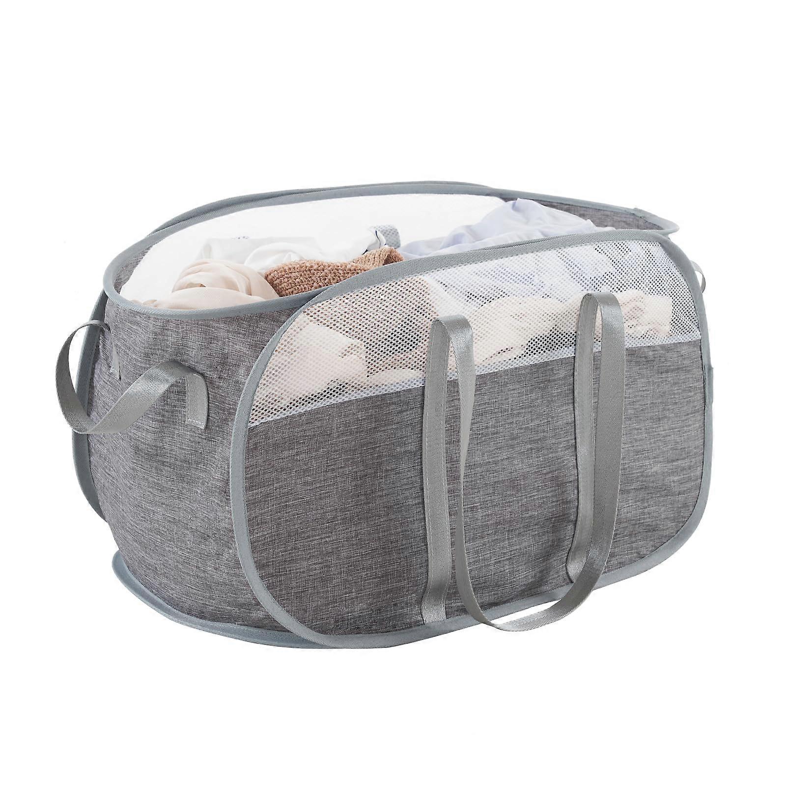 Techmilly Foldable Laundry Basket, Gray Knitted Pop-Up Laundry Hamper, Tear-Resistant Cover, Compact Foldable Design
