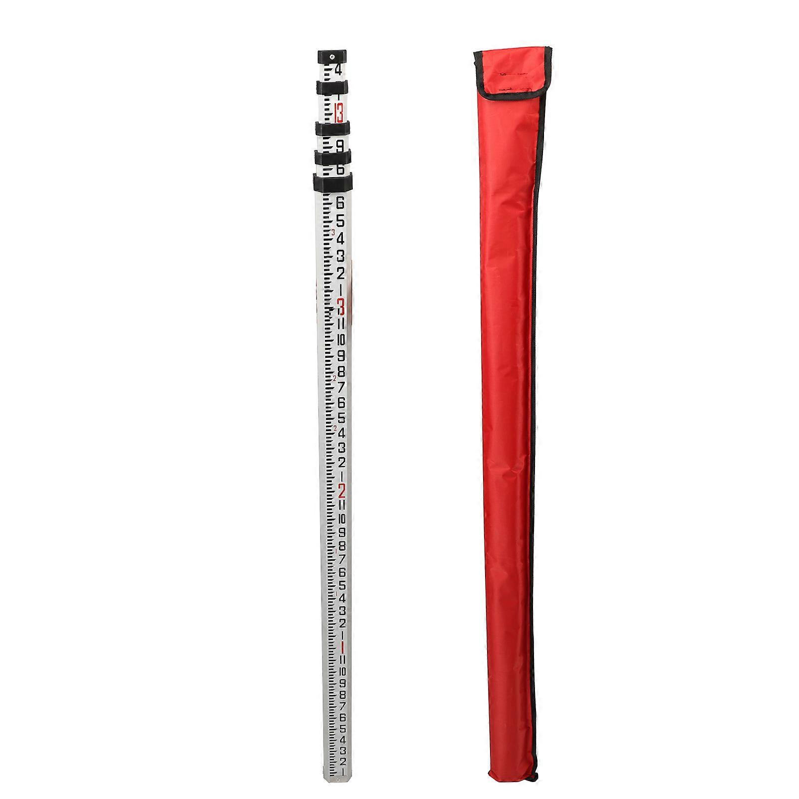 Telescopic Tower Ruler Dual Scales Thick Aluminum Alloy Retractable Rectangular Leveling Rod with Bubble Level 16FT