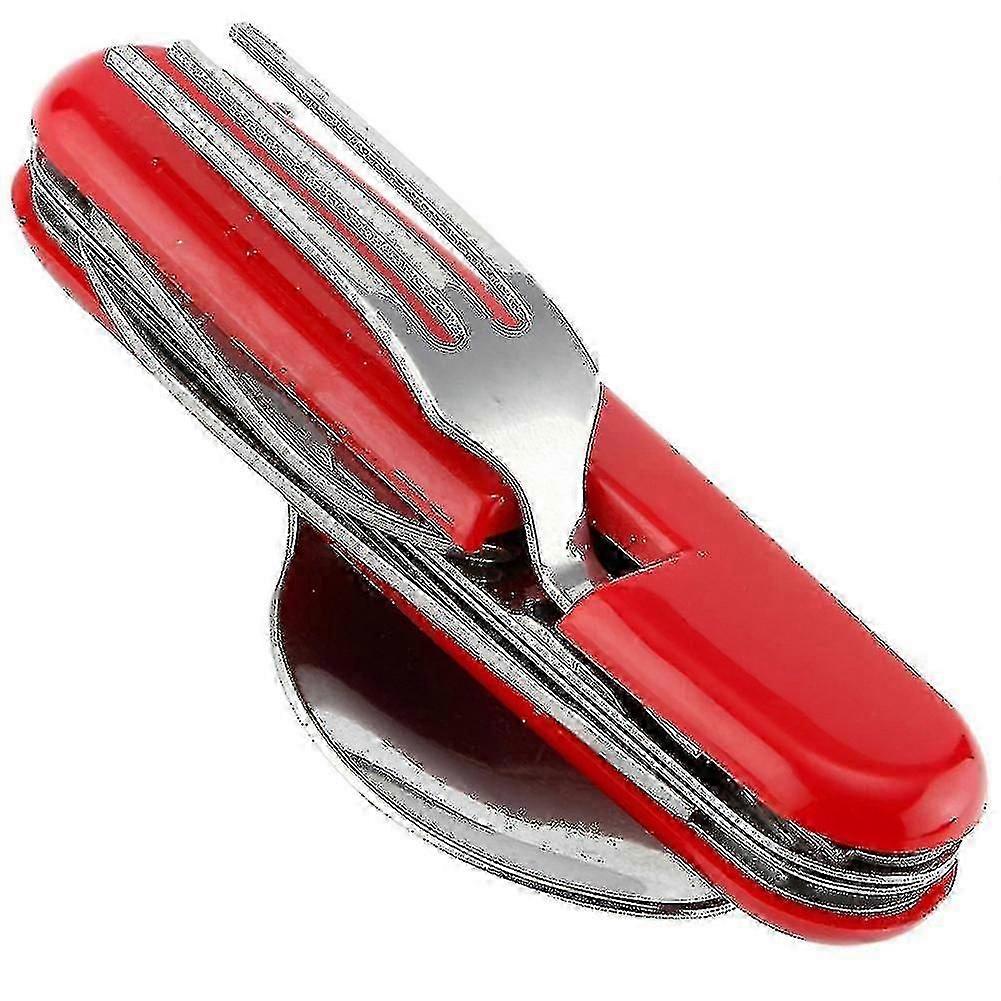 6 In 1 Multifunctional Tableware Folding Stainless Steel Spoon Fork Cutter Bottle