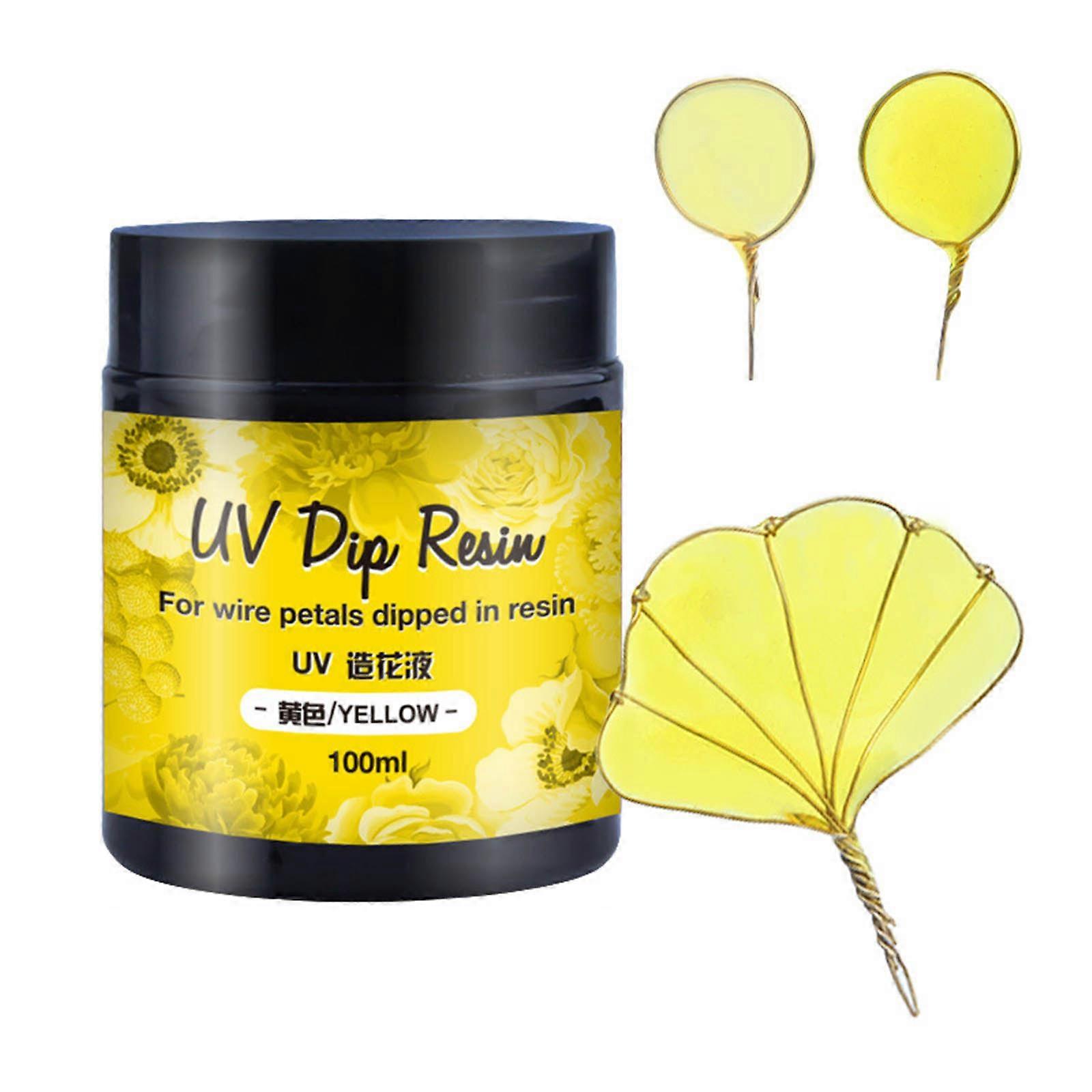 100ml UV Resin Adhesive Glue DIY Flower Making Clear Transparent DIP Resin Shells Manicure Tool for Jewelry Making Craft Yellow
