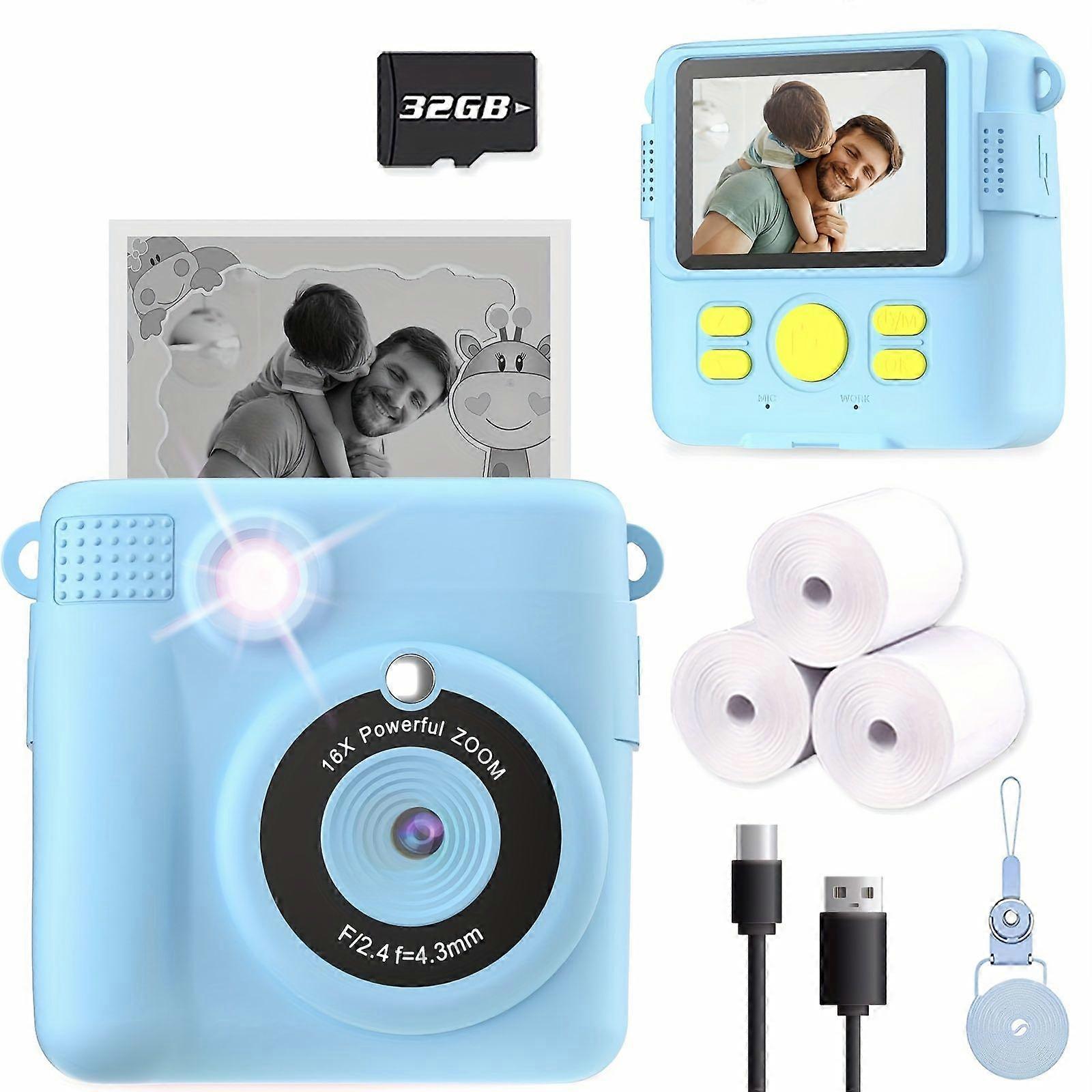 Digital Camera Kids Instant Print Camera 32Gb Blue