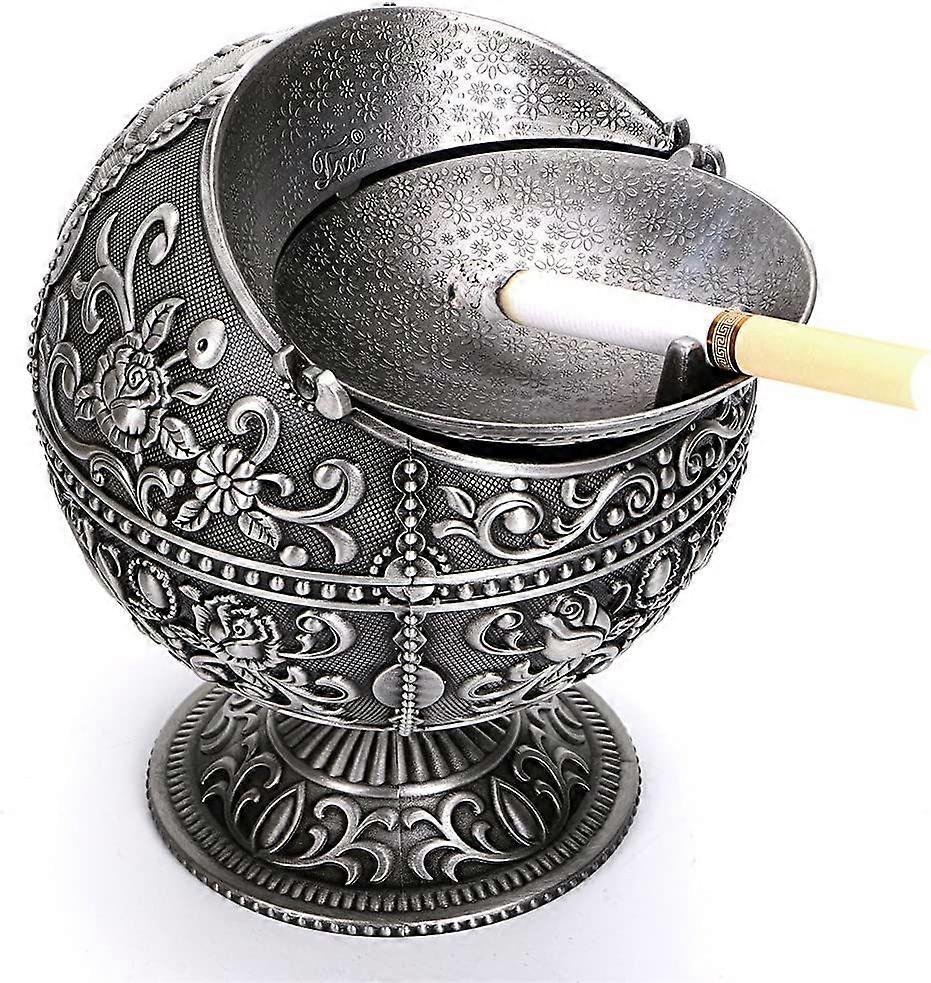 Windproof vintage ashtray with lid - classic castle pattern, table ashtray