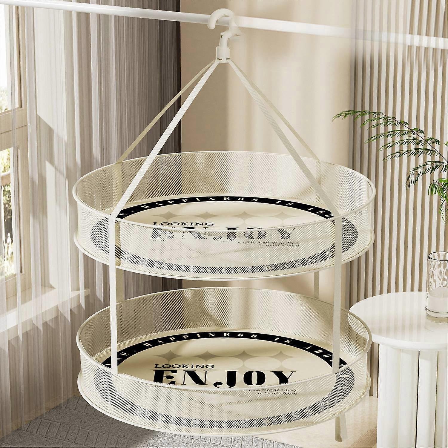 60CM Round Dual-Layer Mesh Dryinglothes Holder Hanging Drying Rack Basket (80g High Density Mesh