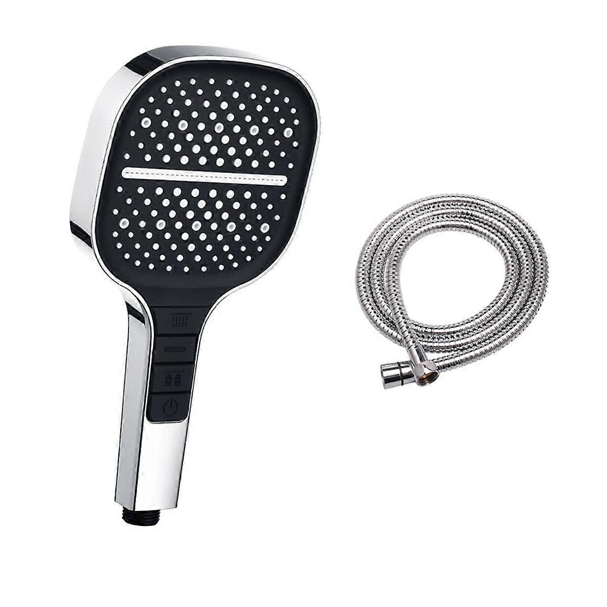 Innovative Button Design Handheld Shower Head, Eco-friendly ABS Material with Self-clean Function, Shower Slide Bar Kit for Adjustable Height, Silver