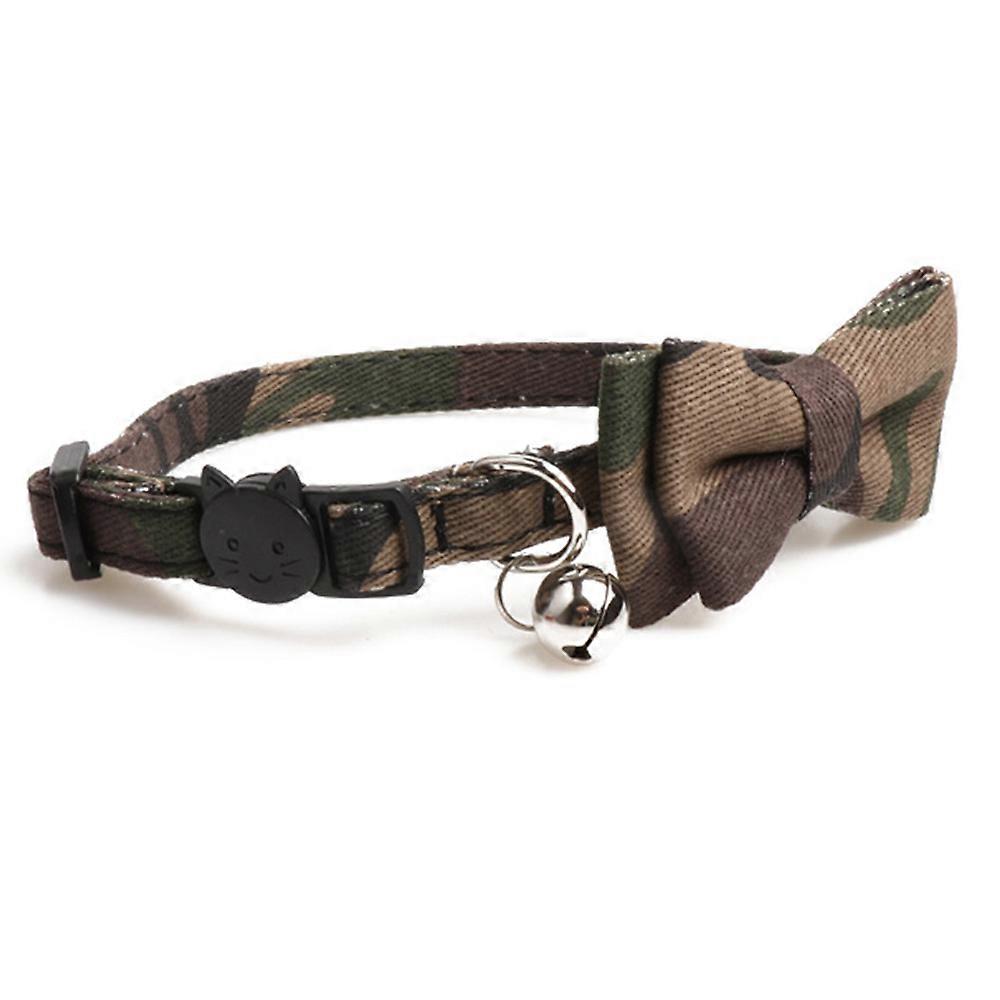 Soft Fabric Camouflage Cat Collar, Adjustable Fit For A Perfect Match, Removable Bow Tie Accessory Adds A Touch Of Elegance, Metal Clasp Ensures