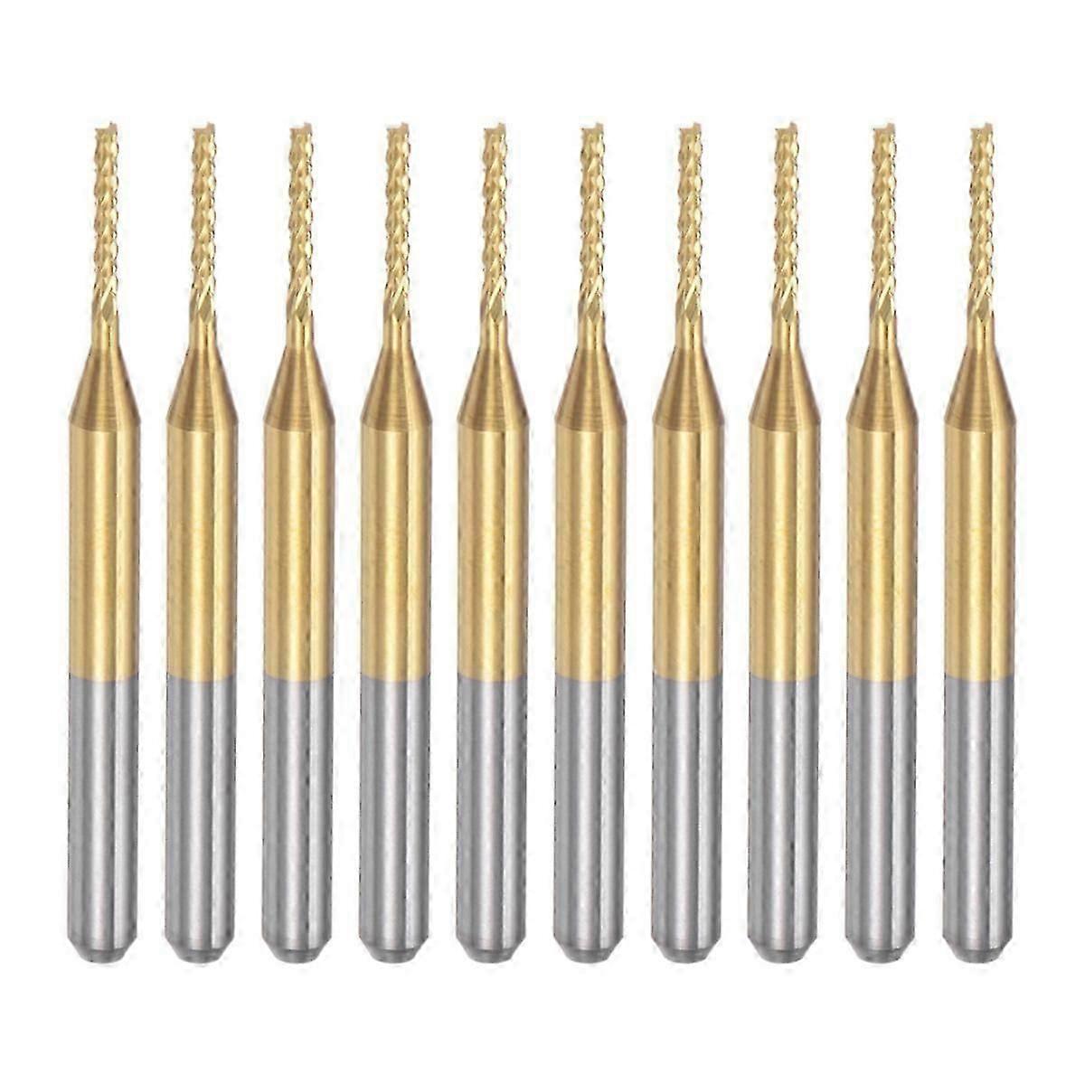 10PCS Titanium Coat Carbide End Mill Engraving Milling Cutter CNC Router Bits suitable for PCB Machine, 1/8 Inch Shank 1.1Mm