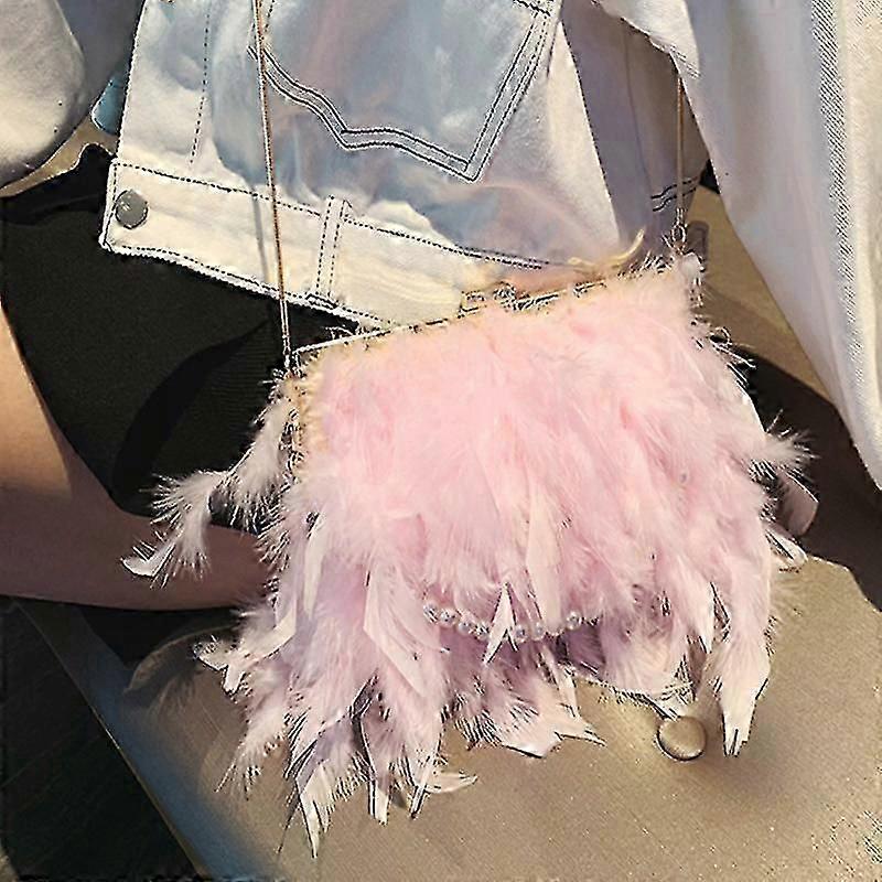 Squisito nuovo tacchino capelli obliqui straddle borsa da donna struzzo clip per capelli perla catena pelliccia una spalla cena borsa