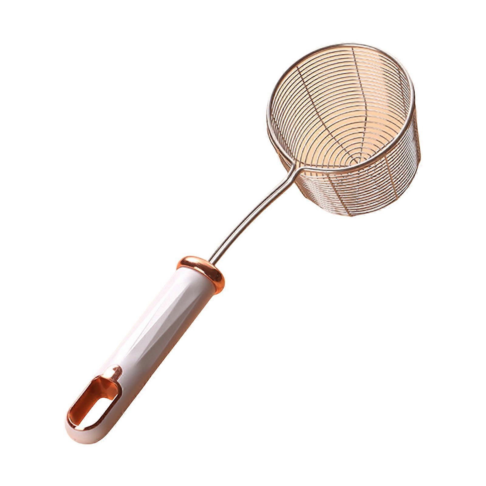 Stainless Steel Wire Skimmer Ladle with Ergonomic Handle Practical Strainer Spoon Efficient Cooking and Frying Tool  White