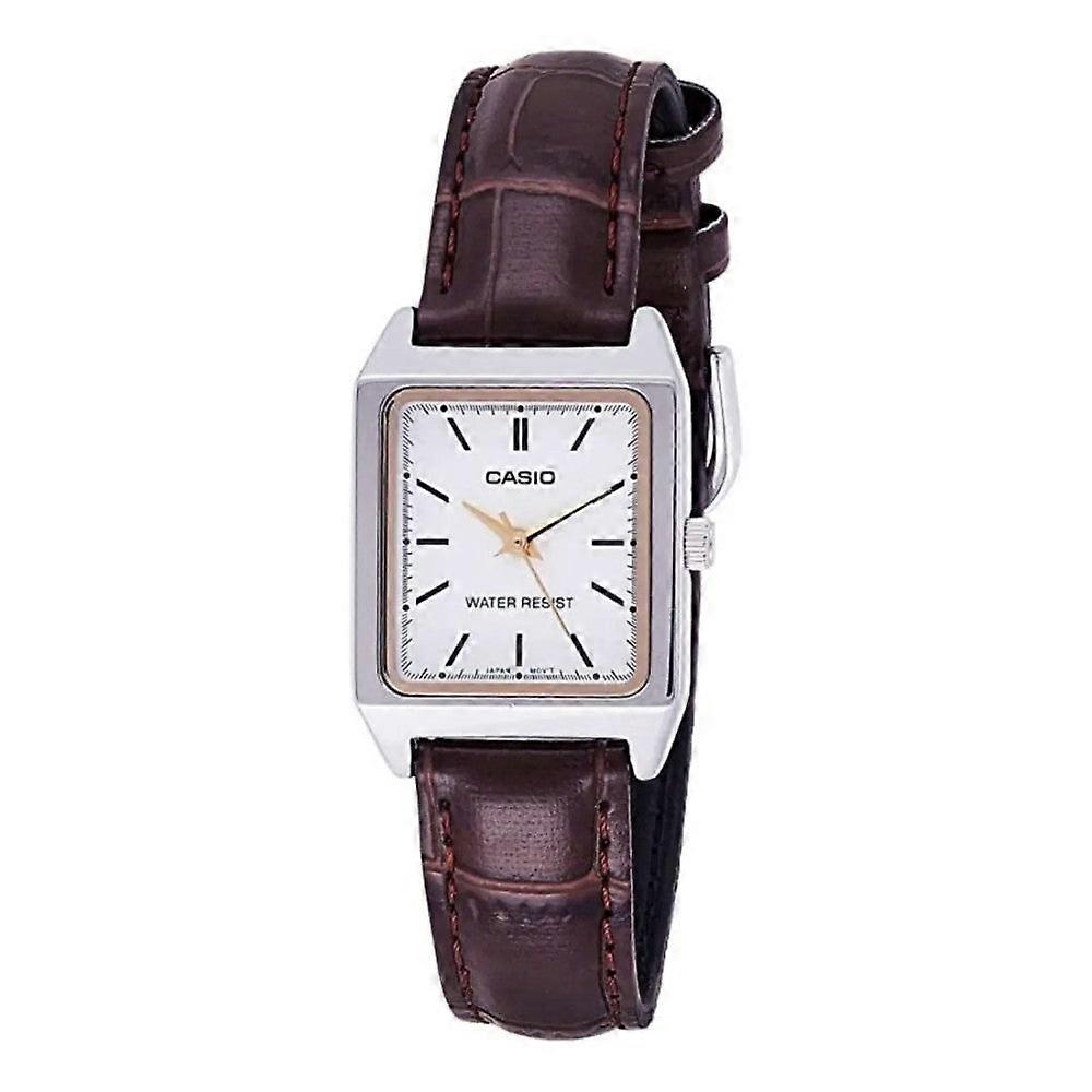 Casio Ltp-v007l-7e2udf Women's Watch - White Dial, Brown Leather Strap