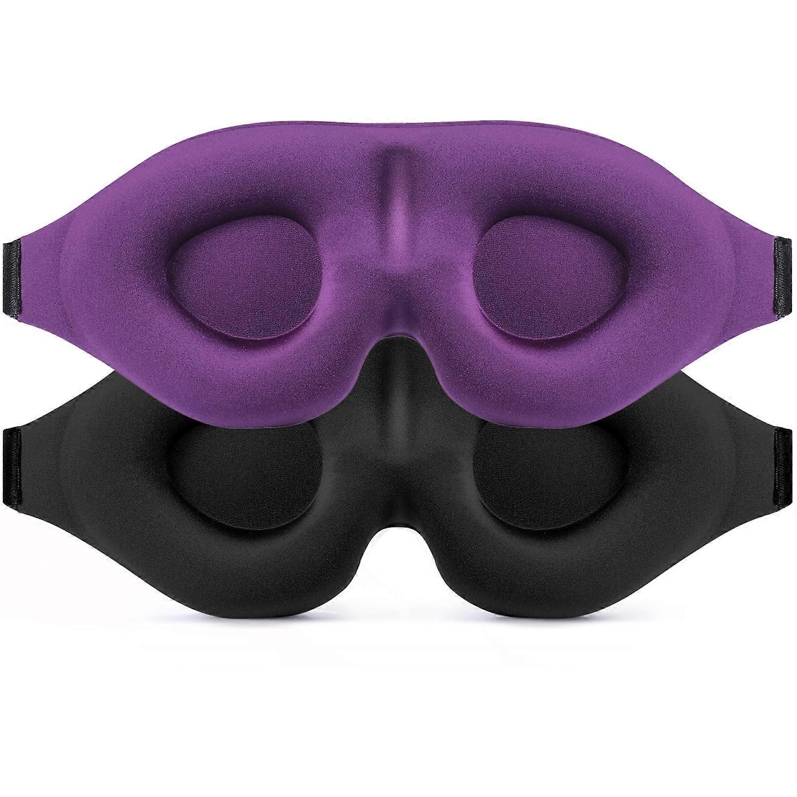 Black & Purple 3D Sleep Mask for Complete Light Blocking and Zero Pressure During Sleeping