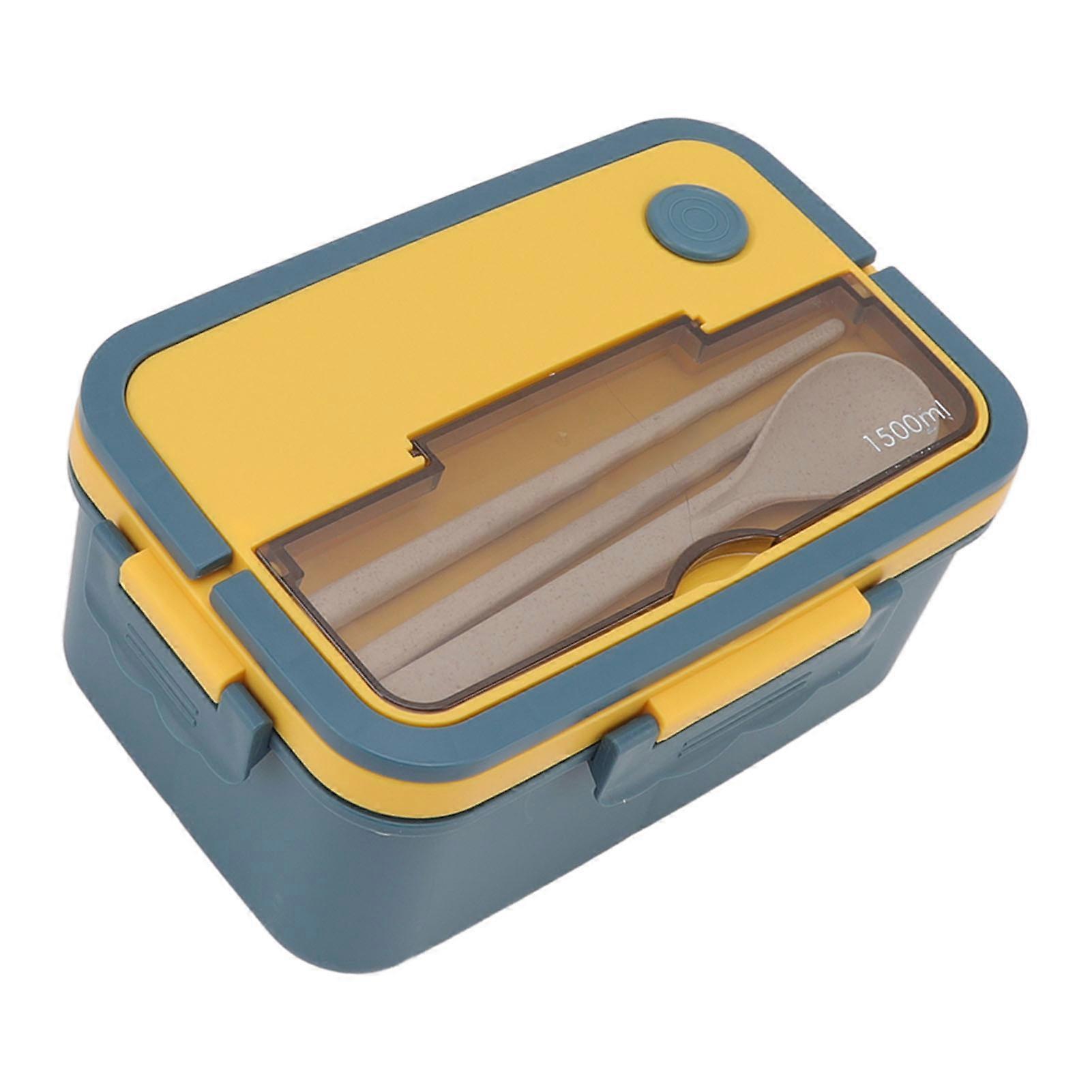 1500ml Heat Resistant Plastic Lunch Box with Chopsticks Spoon Blue