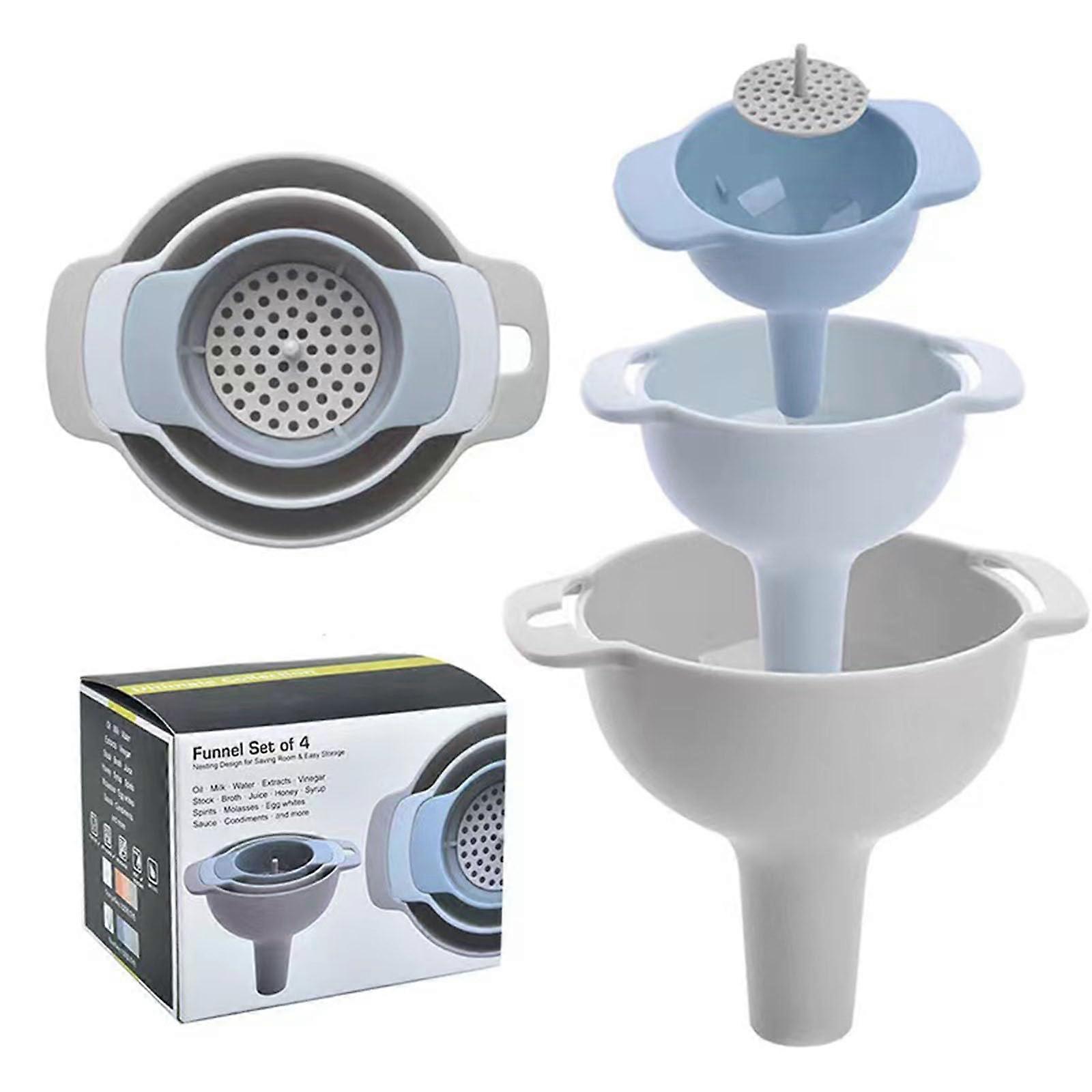 Kitchen Funnel Set of 4 with Removable Filter, BPA-Free Food Grade, Ideal for Filling Bottles and Jars